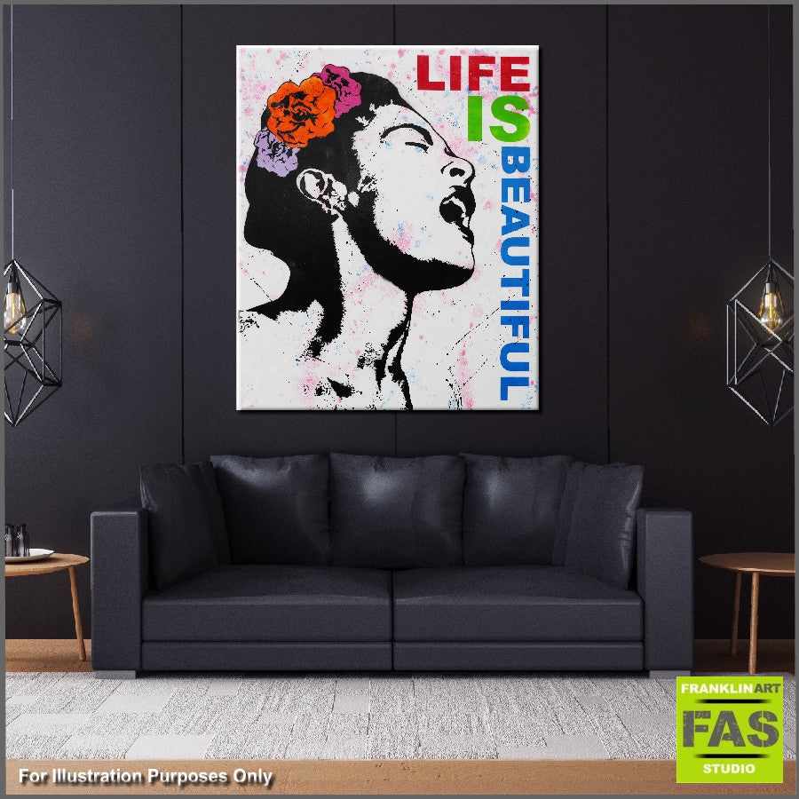Urban Pop Life is Beautiful Billy Holiday Art Print - Vintage Music Poster for Home & Office Decor - Perfect for Jazz Lovers & Retro Interior Design