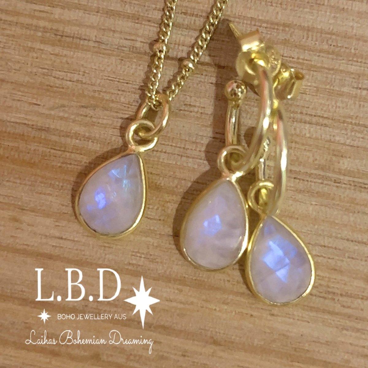 Laiha Bell Mini Droplet Gold Moonstone Necklace - Dainty Gold-Plated Moonstone Pendant for Women | Perfect for Everyday Wear, Date Nights & Special Occasions