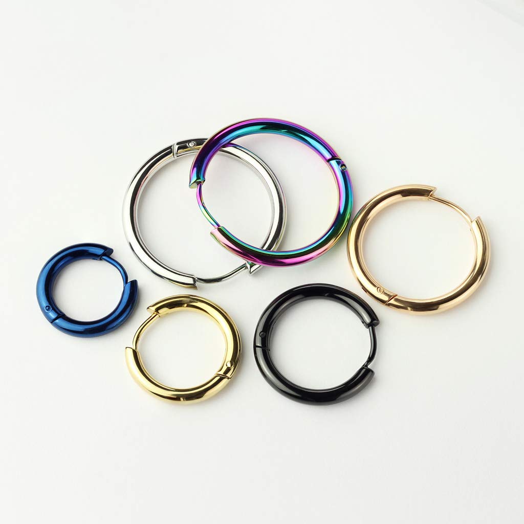316L Stainless Steel Hinge Hoop Earrings for Women - Blue Seamless Circle Earrings for Daily Wear, Work & Special Occasions