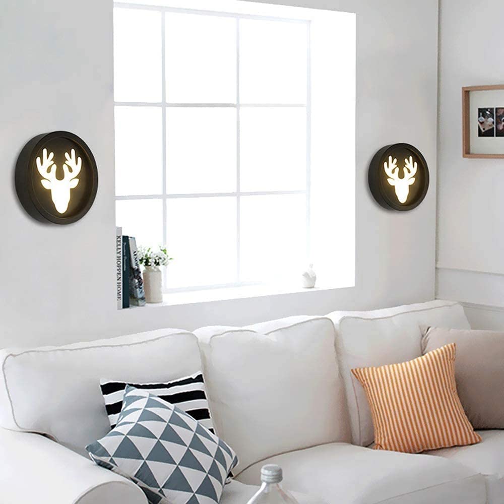 Modern Black Deer Head Antler Wall Lamp - LED Minimalist Sconce Light for Bedroom, Dining Room & Corridor | Dimmable Decorative Lighting Fixture for Home & Office