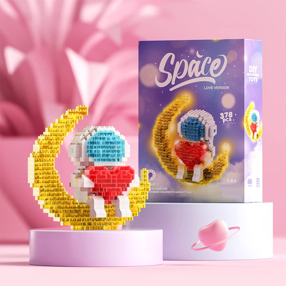 STEM Astronaut Building Blocks with Light - Adult Gift for Space Enthusiasts (Heart Version) - Perfect for Home Decor & STEM Learning