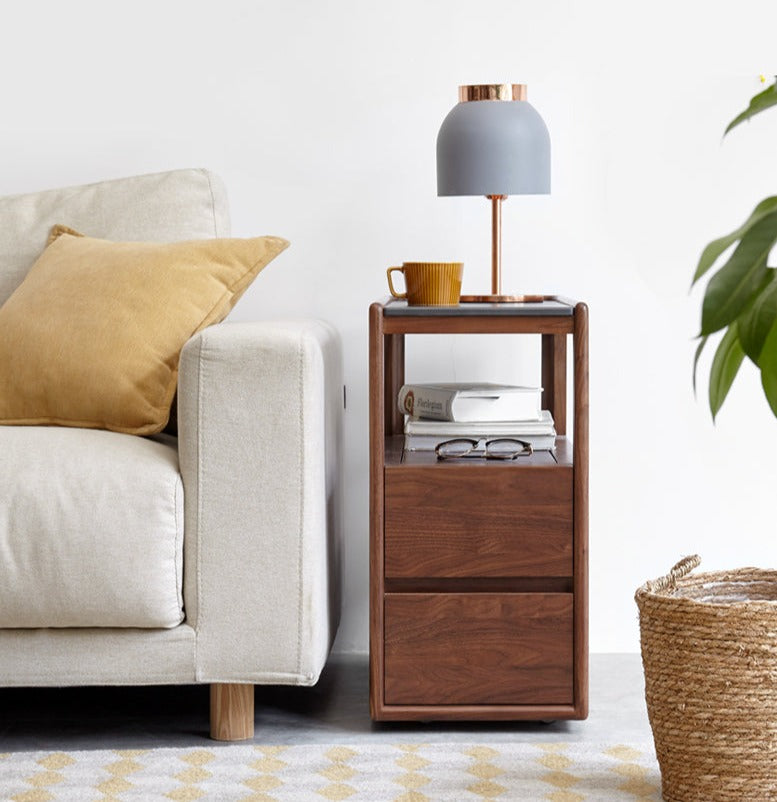 Solid Black Walnut Wood Side Table with Natural Slate Top - Perfect for Living Room, Bedroom, or Office Decor