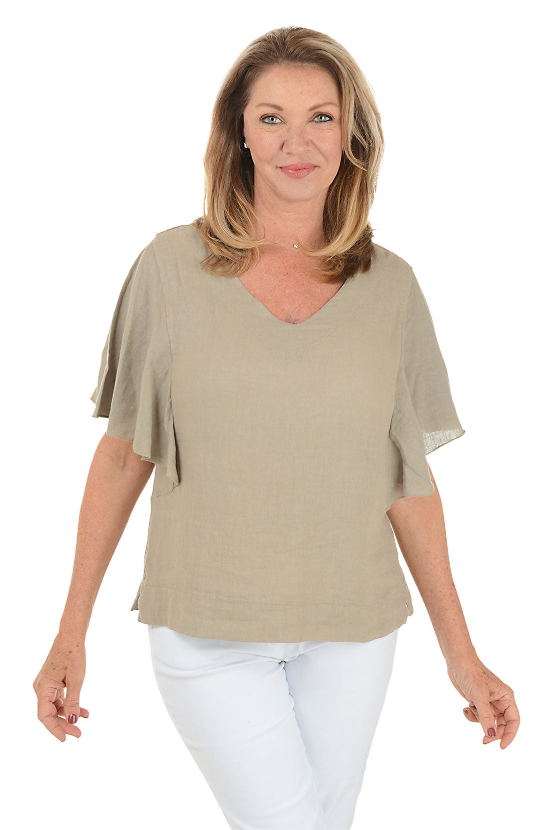 Flutter Sleeve Linen Blouse for Women - Lightweight Summer Loose Fit Boho Top - Perfect for Beach, Vacation & Casual Outfits