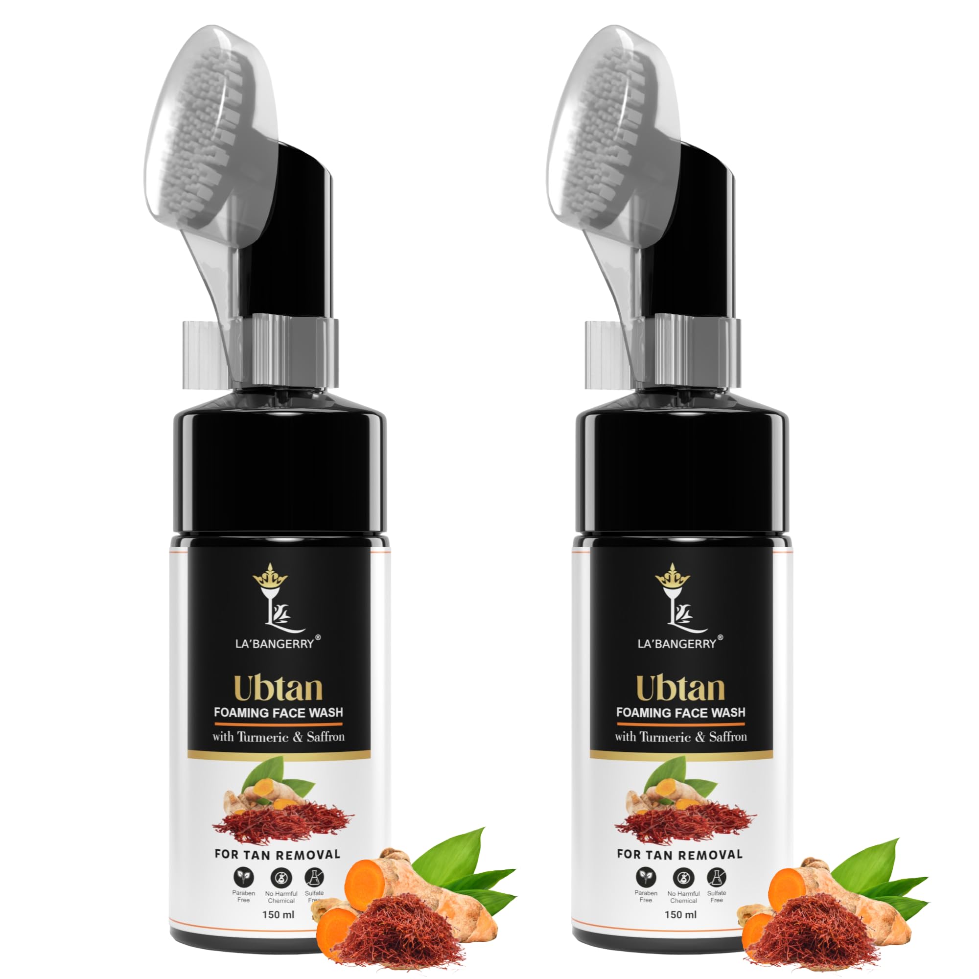 LA'BANGERRY Turmeric & Saffron Face Wash for Acne & Tan Removal - Brightening & Glowing Skin Care (150ml) | Natural Ubtan Cleanser for Men & Women | Perfect for Daily Skincare Routine & Sun-Damaged Skin Repair