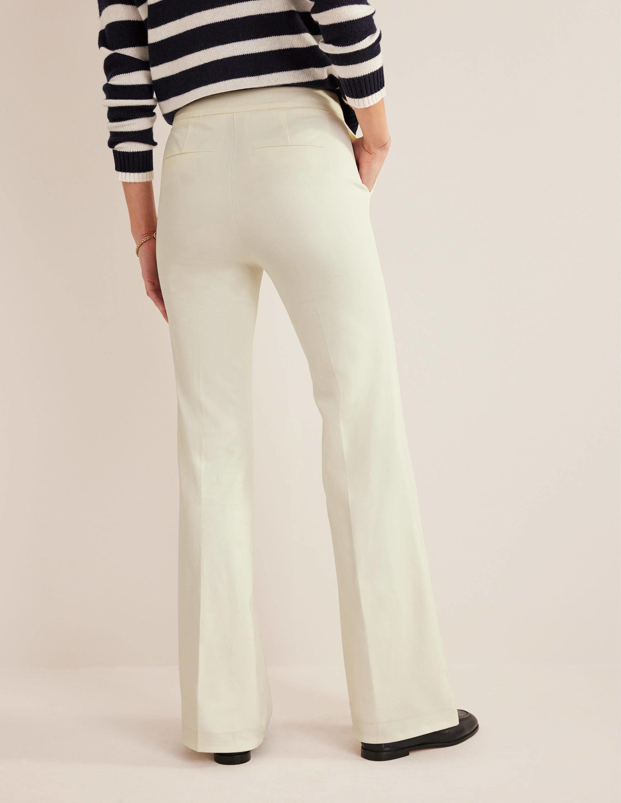 Women's High Waist Bi-Stretch Flared Pants in Ivory - Comfortable Wide Leg Trousers for Work, Office & Casual Outfits
