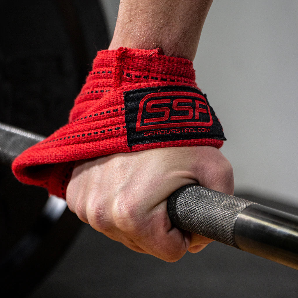 Serious Steel Red Figure 8 Lifting Straps - Heavy Duty Weight Lifting Wrist Support for Powerlifting, CrossFit & Gym Training - Perfect for Deadlifts, Pull-ups & Strength Exercises