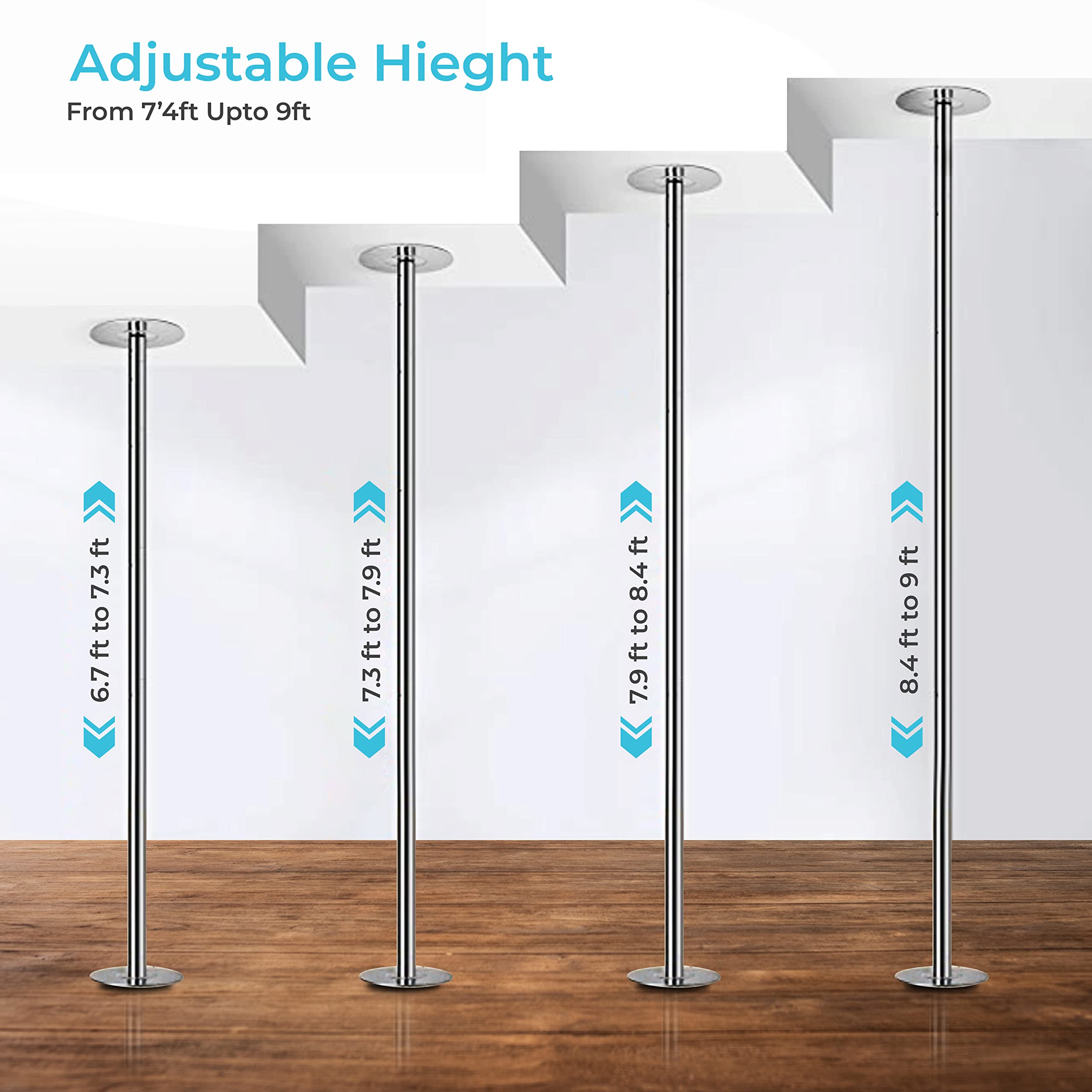 Luxton Adjustable Portable Dance Pole - Heavy-Duty Steel Stripper Pole for Home Gym & Fitness - Static & Spinning Pole Dancing Equipment with Installation Tools - Perfect for Dance Practice, Workout, and Nightclub Entertainment
