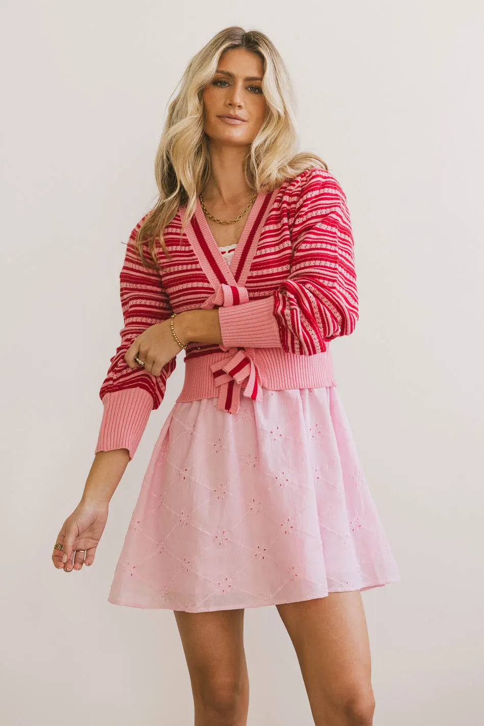 Kiara Striped Cardigan for Women - Soft Pink Knit Sweater | Cozy Fall & Winter Fashion | Perfect for Office, Date Night & Casual Outings
