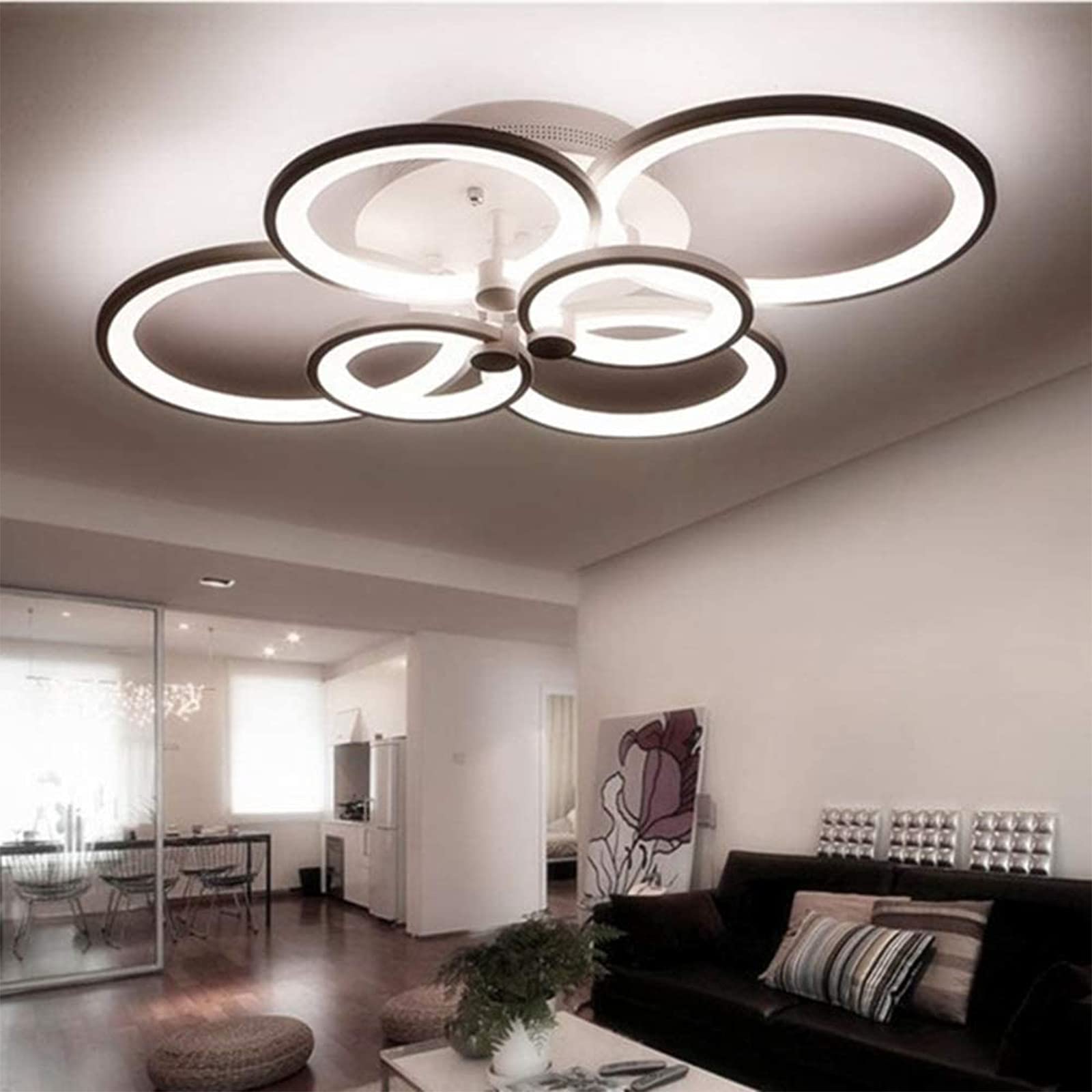 6 Head LED Ceiling Light Fixture - Modern Flush Mount Chandelier with Adjustable Arms, 80W Black & Cool White Lighting for Living Room, Dining Room, Bedroom - Perfect for Home Decor and Ambient Lighting