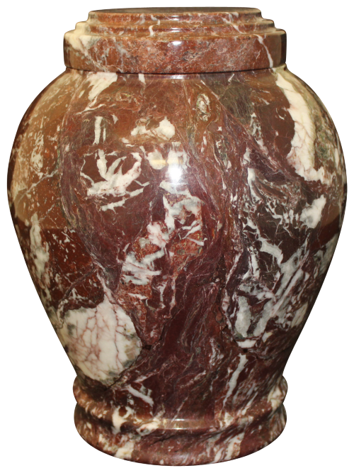 Elegant Red Zebra Marble Urn for Ashes - Handcrafted Memorial Keepsake for Home, Funeral, or Scattering Ceremonies