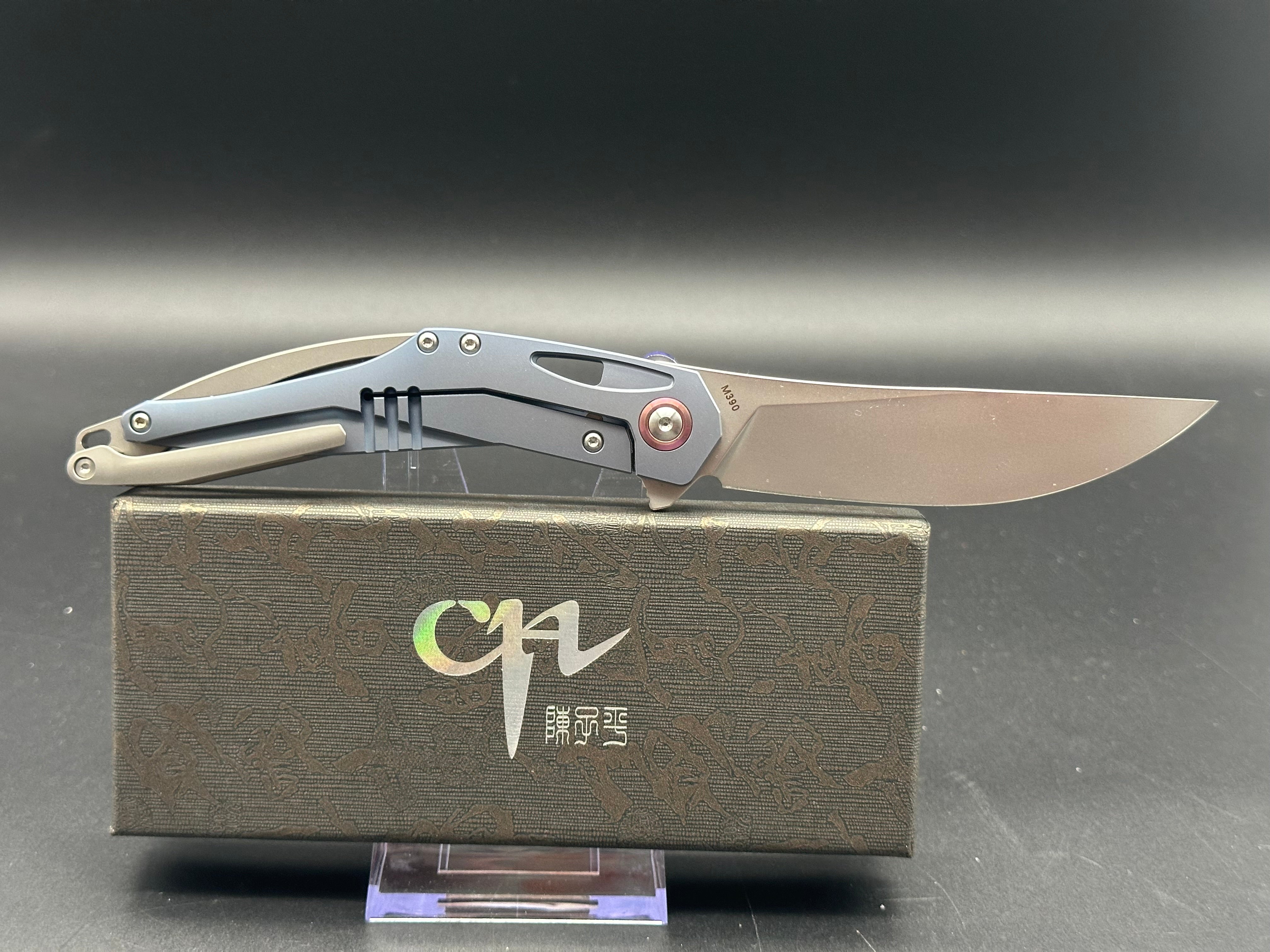 CH Knives Astro Framelock Blue Titanium Folding Pocket Knife - Bohler M390 Steel Blade - EDC, Camping & Outdoor Survival Gear