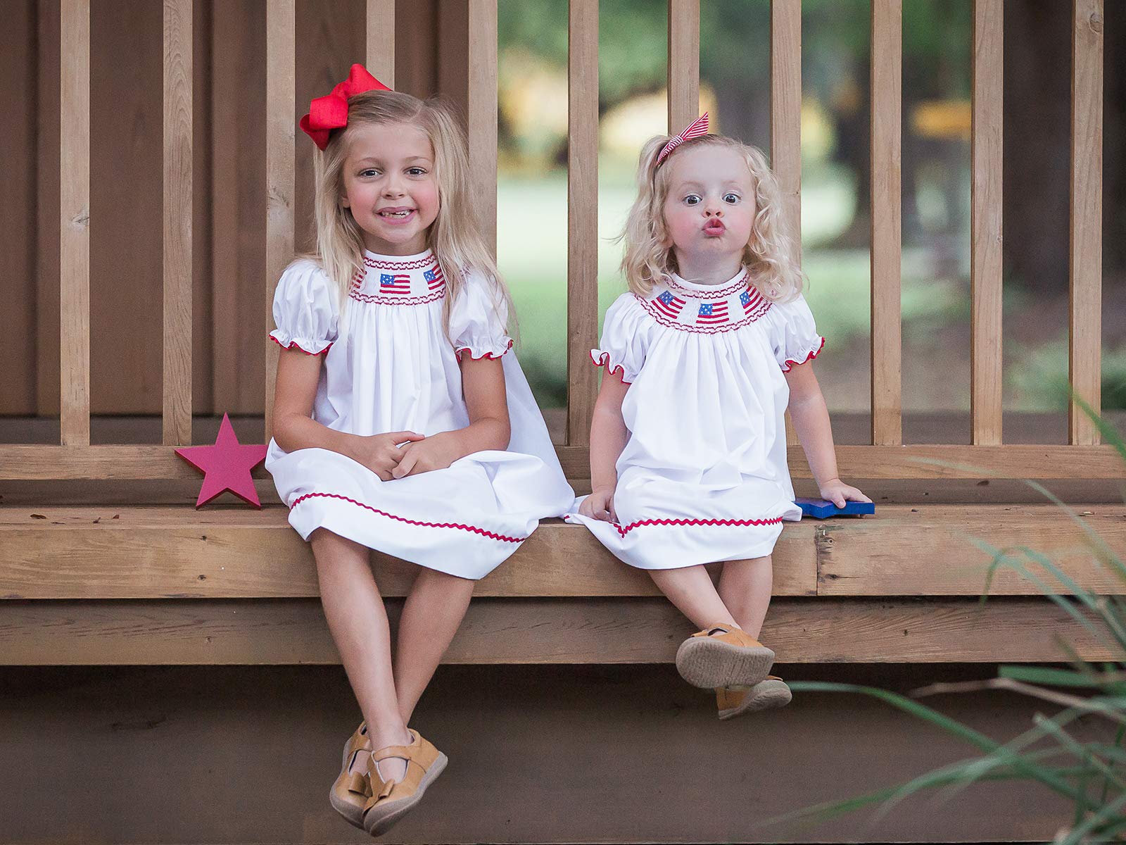 Hand-Smocked American Flag Baby Girl Dress - White Patriotic Toddler Outfit for Independence Day & USA Holidays | Perfect for 4th of July Celebrations, Memorial Day & National Events