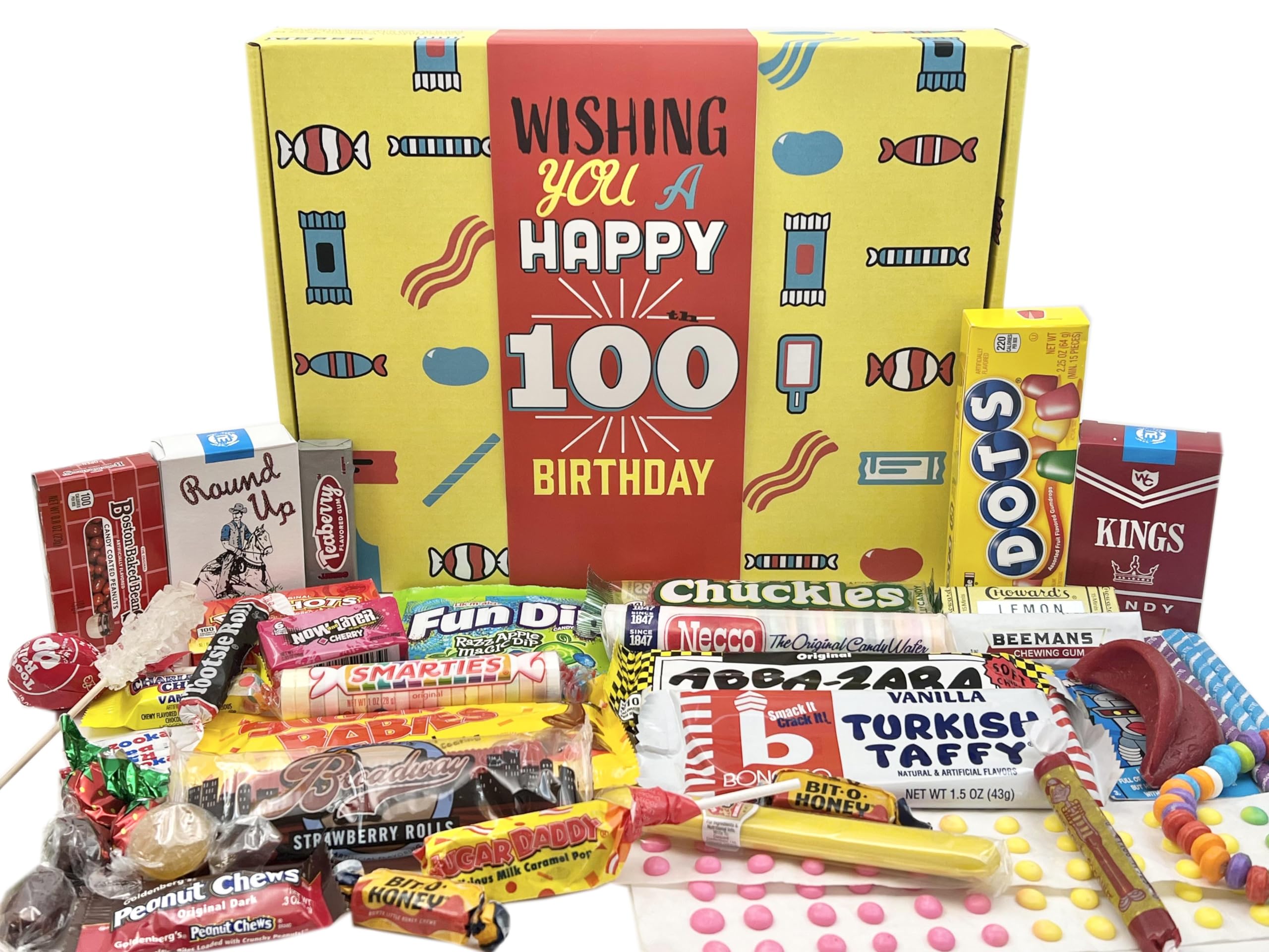 Vintage Candy Gift Box - 100th Birthday Party Supplies with Nostalgic Retro Sweets for Women & Men | Perfect as Birthday Gifts, Table Centerpiece & Party Decorations | Great for Milestone Celebrations, Anniversary Parties & Themed Events