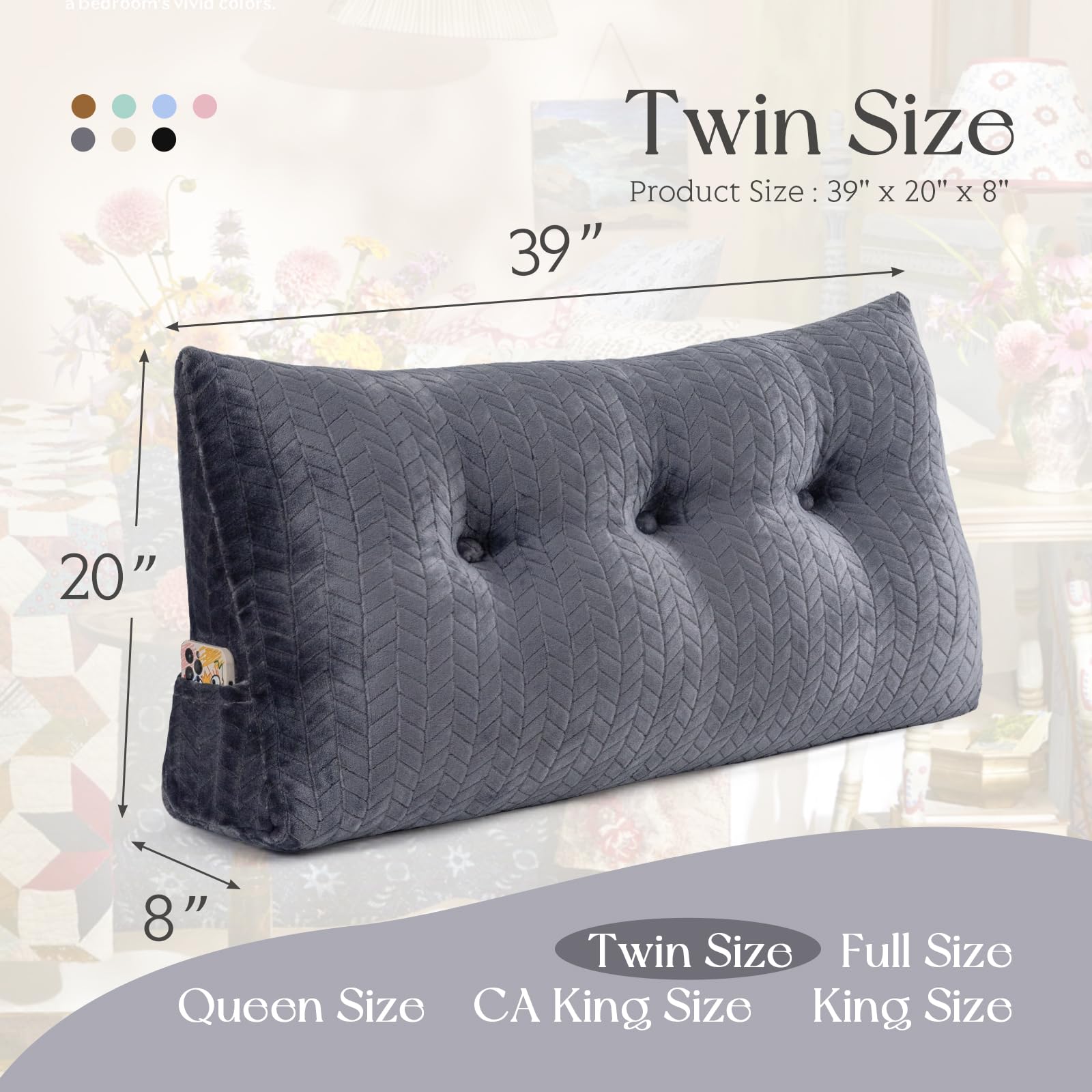 Orthopedic Bed Wedge Pillow for Headboard Support - Large Wedge Bolster Pillow for Sitting, Reading & Sleeping, with Removable Washable Cover - Perfect for Back Pain Relief, Acid Reflux & Post-Surgery Comfort
