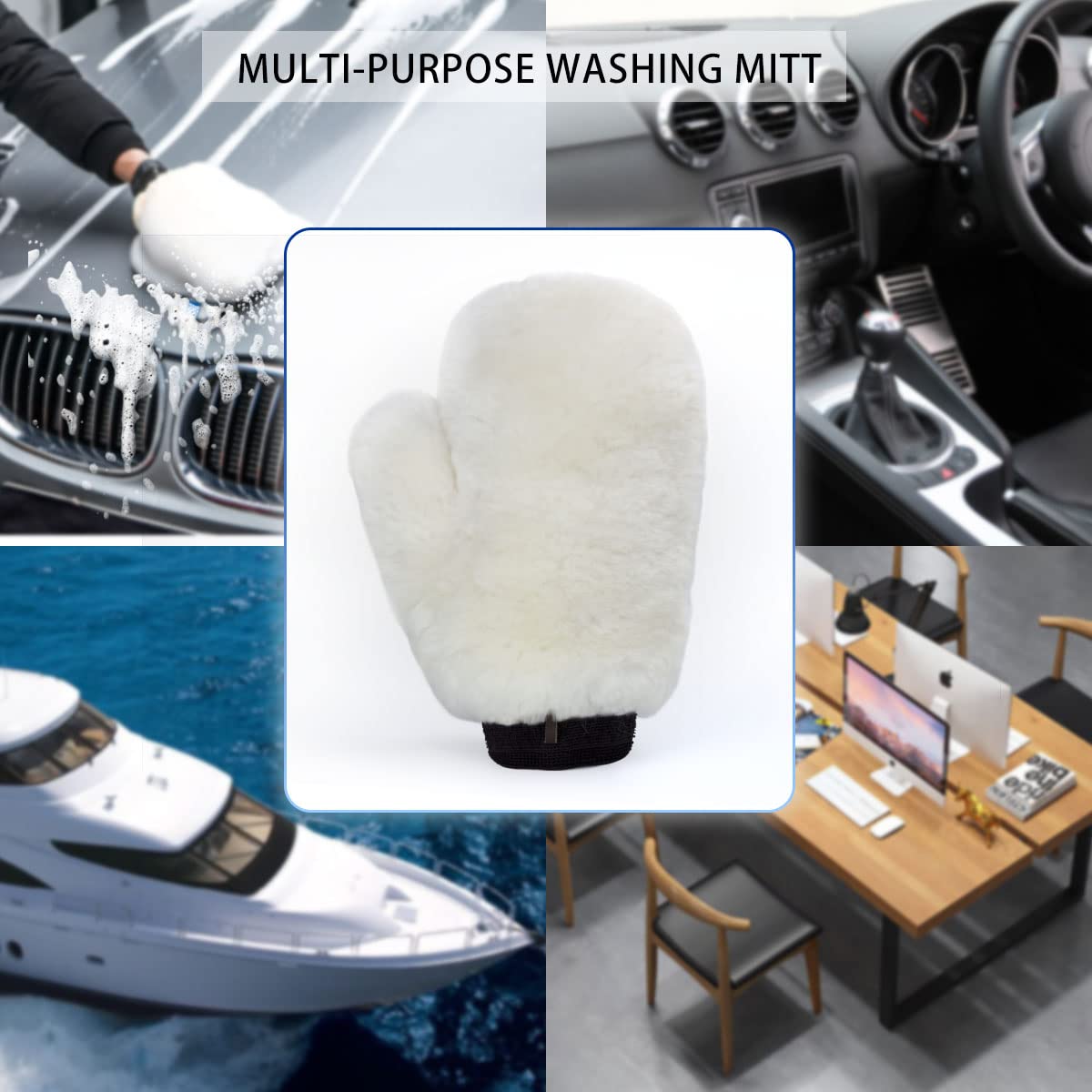 Gracefur Ultra-Soft Double-Sided Sheepskin Car Wash Mitt - Scratch-Free Lambswool Detailing Glove for Cars, Trucks & SUVs (Extra Large, White) - Gentle Hand Wash & Wax Application for Showroom Shine