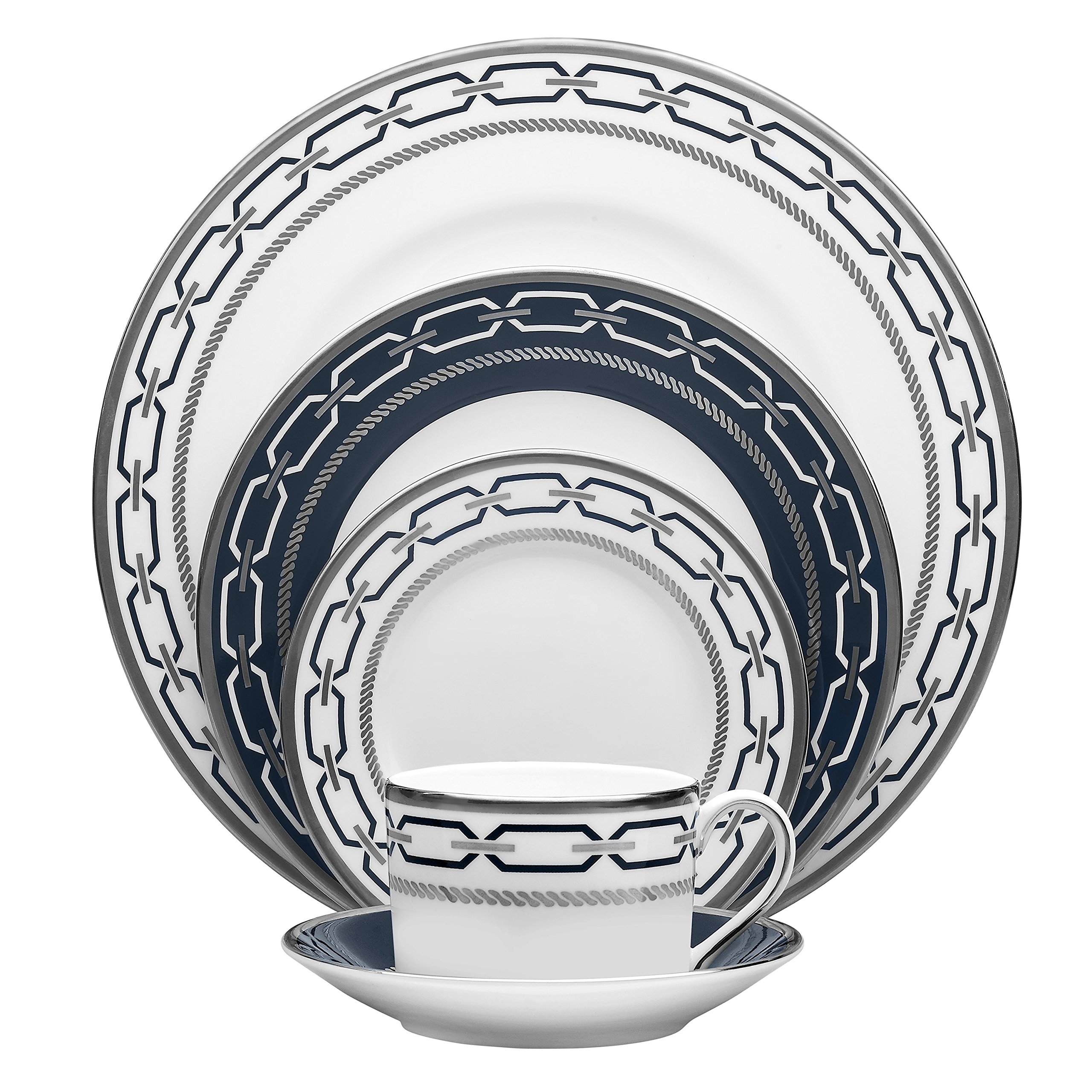 Wedgwood with Love Nouveau Indigo Rim 5-Piece Place Setting - Elegant White Dinnerware Set for Formal Dining & Special Occasions