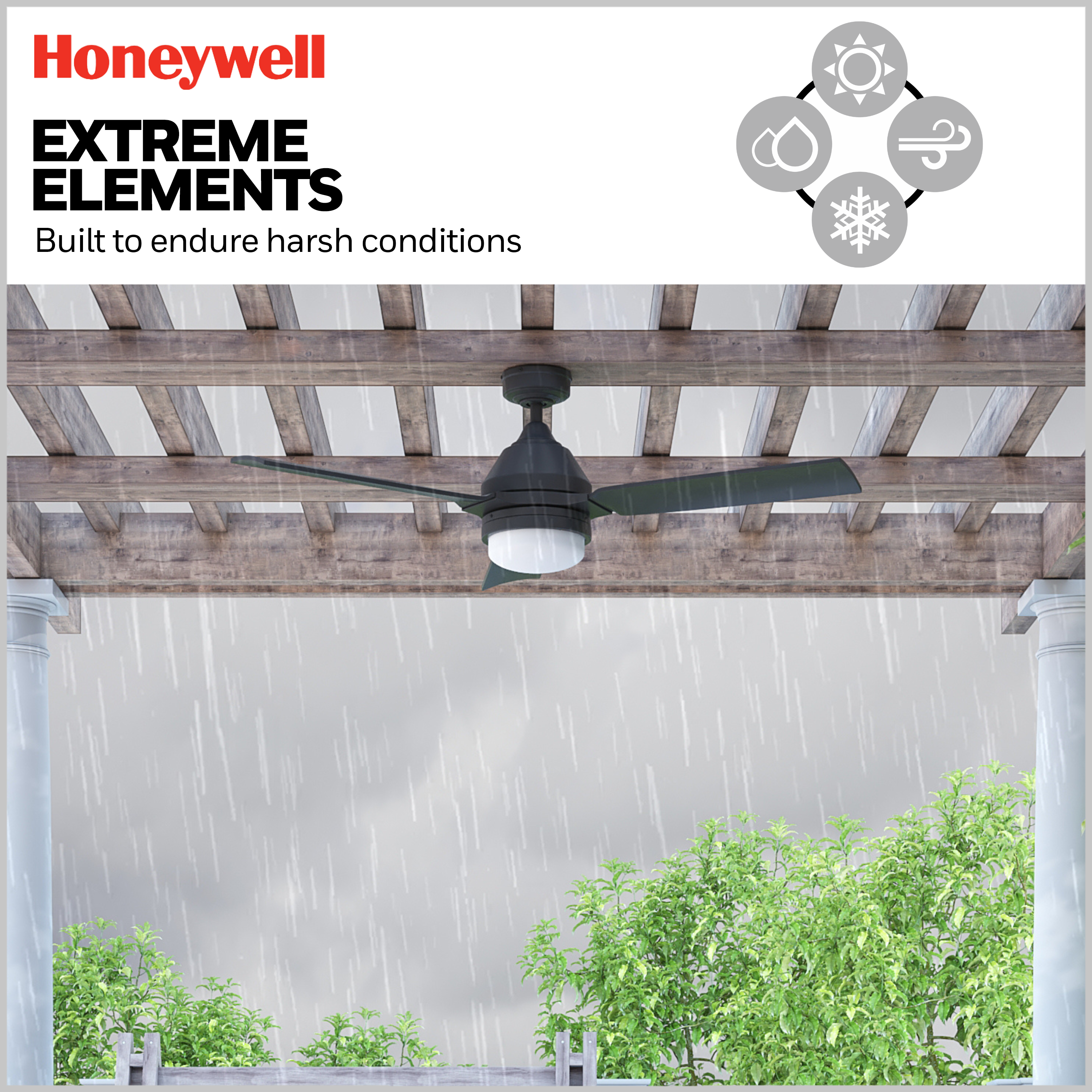 54 Inch Honeywell Port Isle Matte Black Ceiling Fan with Light Kit & Remote Control - Perfect for Bedroom, Living Room, and Outdoor Patio Cooling