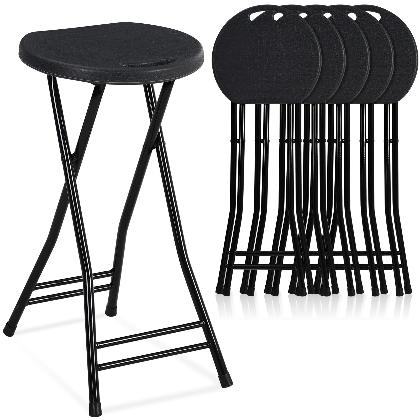 **Suzile 6-Pack 24-Inch Tall Folding Chairs - Heavy Duty Portable Plastic Stools with Handle for Adults - 300lbs Capacity - Black - Perfect for Kitchen, Counter, Home, Camping, Indoor & Outdoor Use**