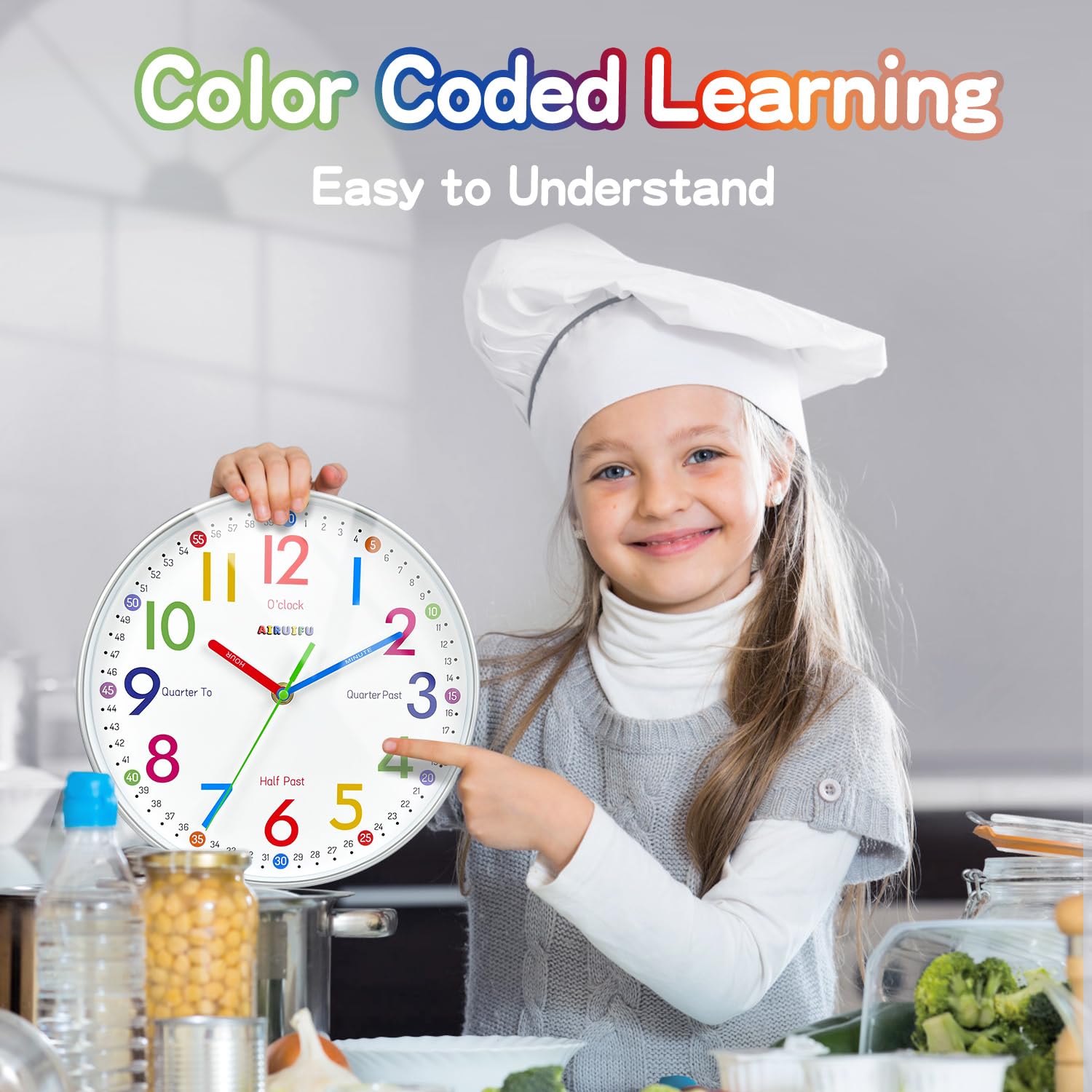 Educational Telling Time Teaching Clock for Kids - Silent Analog Learning Wall Clock for Bedrooms, Classrooms & Playrooms - Perfect for Teaching Time, Room Decor & Child Development