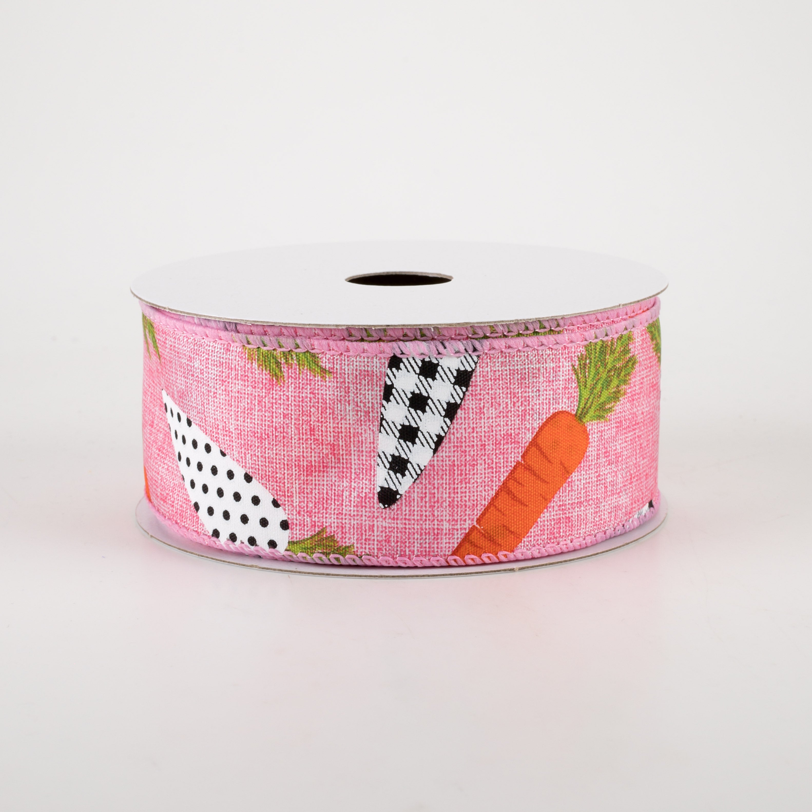1.5 Inch Linen Black & White Carrots Ribbon: Pink (10 Yards) - Perfect for Gift Wrapping, DIY Crafts, and Party Decorations