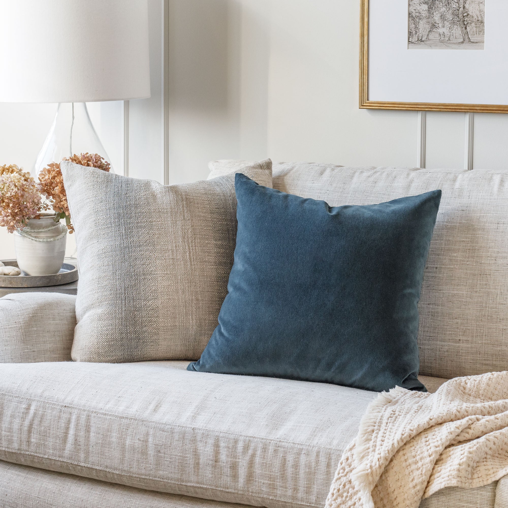 Mason Velvet 20x20 Decorative Throw Pillow Cover - Soft & Luxurious Lakeland Blue Cushion for Sofa, Bed, Living Room & Home Decor