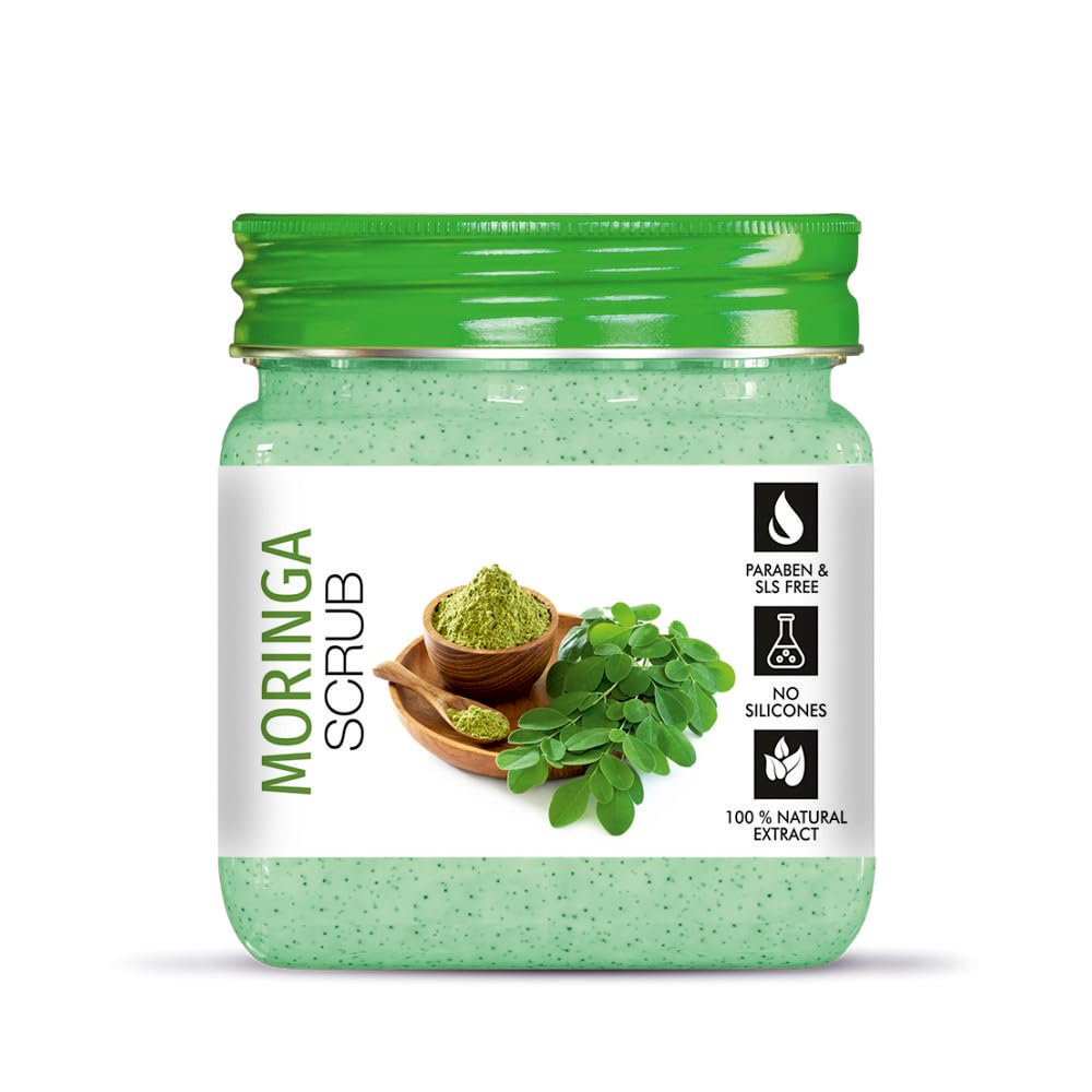 DR.RASHEL Moringa Face & Body Scrub for Men & Women (13.4oz) - Hydrating Moisturizing Exfoliating Cleanser - Deep Cleansing Dead Skin Remover for All Skin Types - Perfect for Daily Skincare Routine & Spa Treatment at Home
