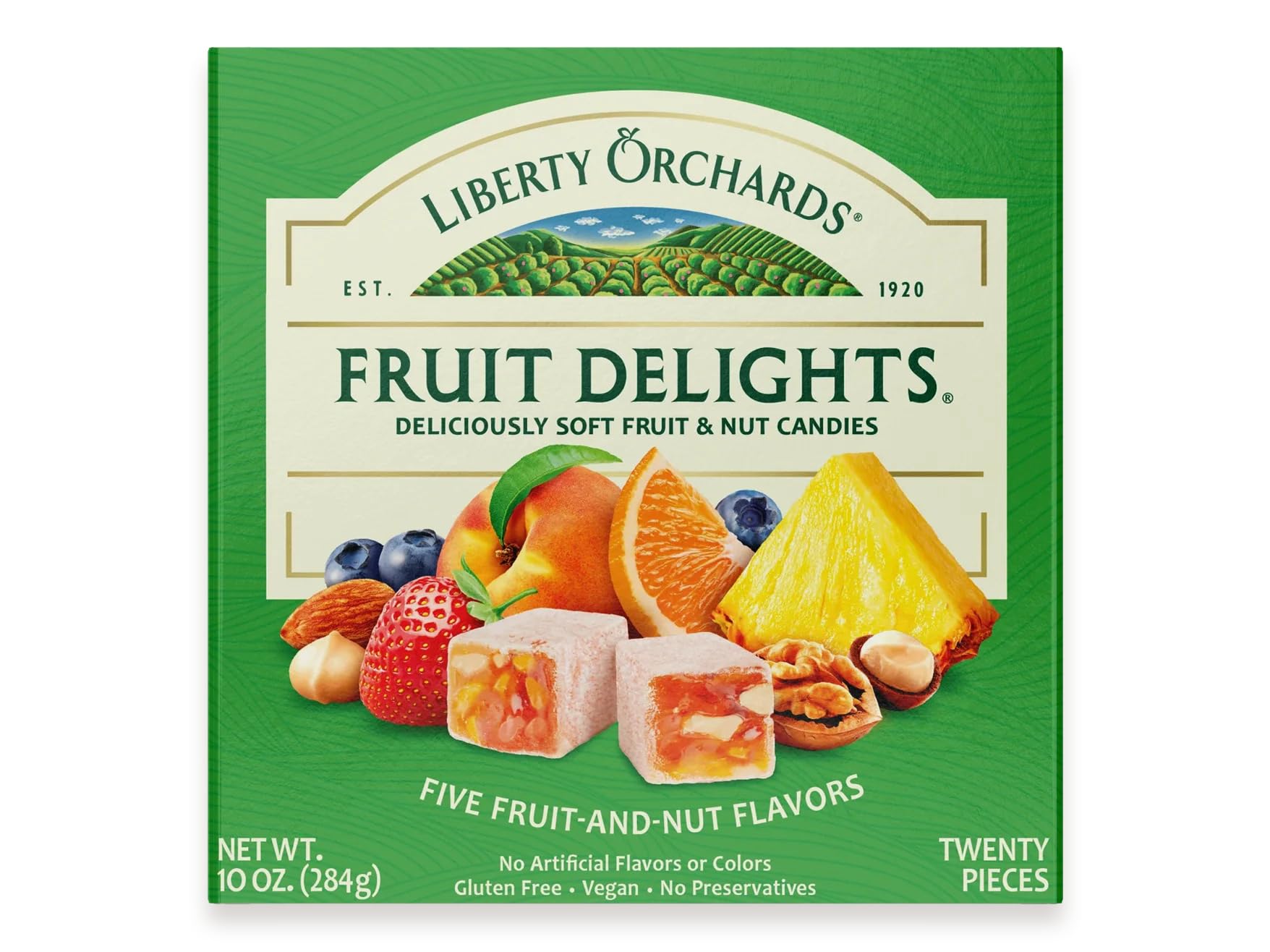 Premium Vegan Turkish Delight Candy - Liberty Orchards Fruit Delights Assorted Gluten-Free Lokum with Nuts (Strawberry & Walnut) - 10oz Gourmet Snack for Holidays, Gifts & Healthy Dessert Lovers