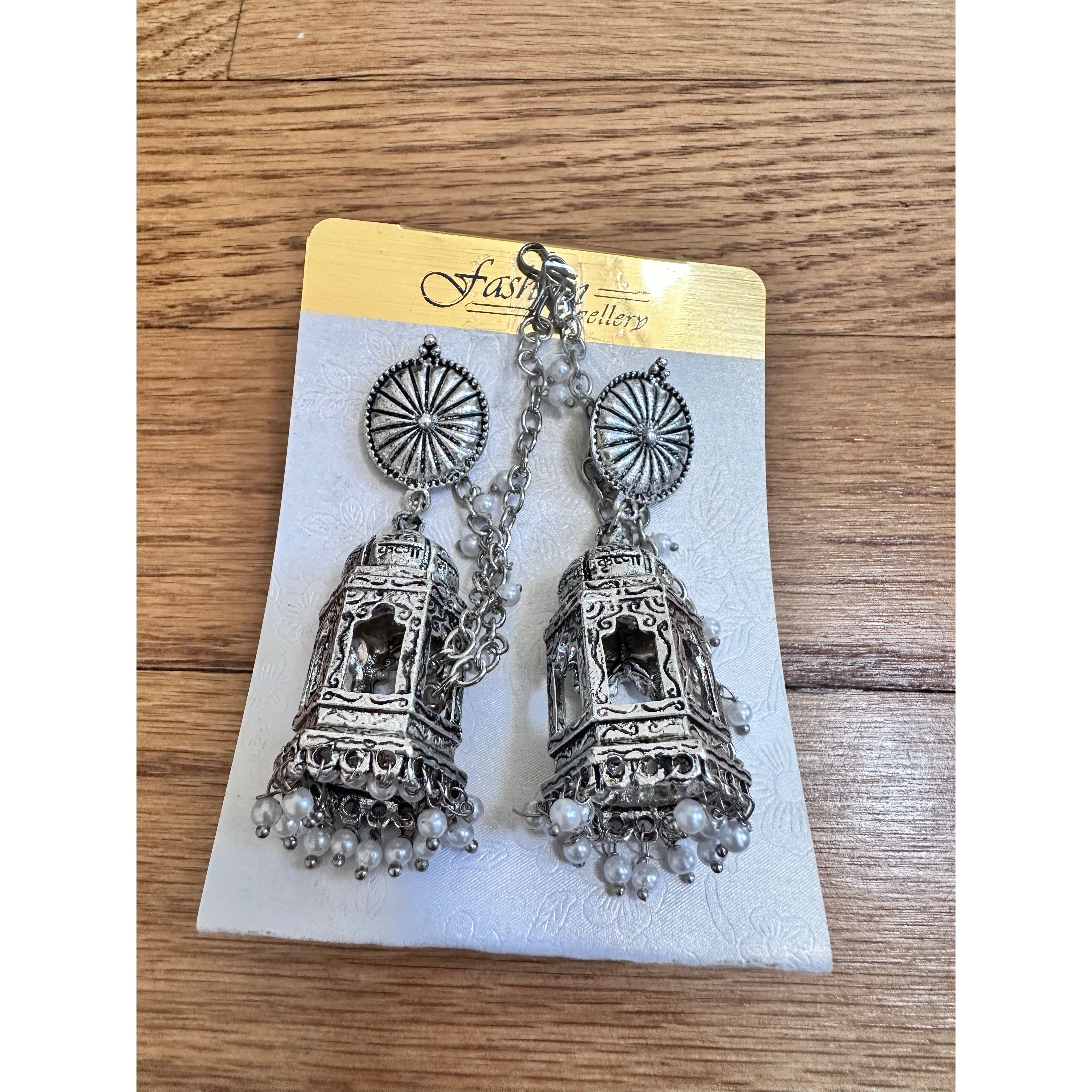 Stylish Jhumka Earrings with Tassel Chain - Boho Ethnic Jewelry for Women - Perfect for Parties, Weddings & Festive Occasions