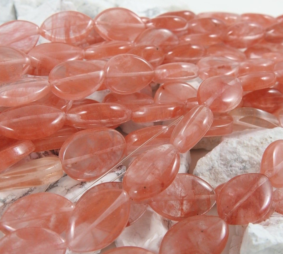 Natural Cherry Quartz Oval Beads Strand - 15 Inch Gemstone Beading Supplies for Jewelry Making, DIY Crafts & Healing Crystal Bracelets | Perfect for Spiritual Gifts, Meditation & Energy Work