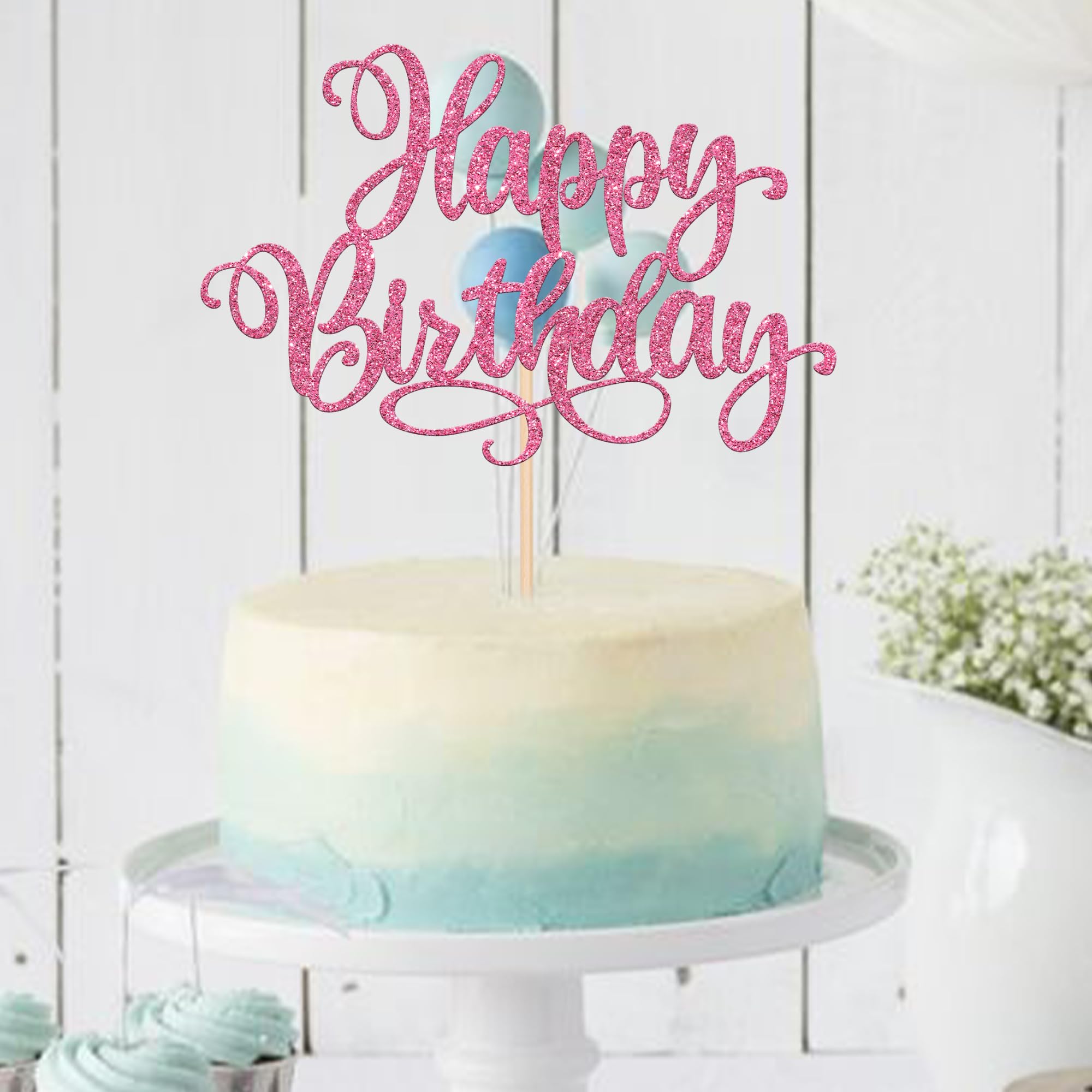 1 PCS Glitter Happy Birthday Cake Topper - Pink Birthday Cake Decorations for Anniversary Party, Wedding, Baby Shower & Celebration Supplies (Perfect for Cake Decorating, Cupcakes, Dessert Table Display)