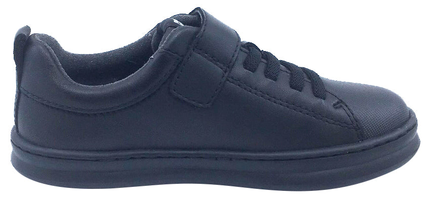 Boys & Girls Leather Hook and Loop Elastic Lace Sneakers - Black Comfortable Casual Shoes for Kids Outdoor Play & School Activities