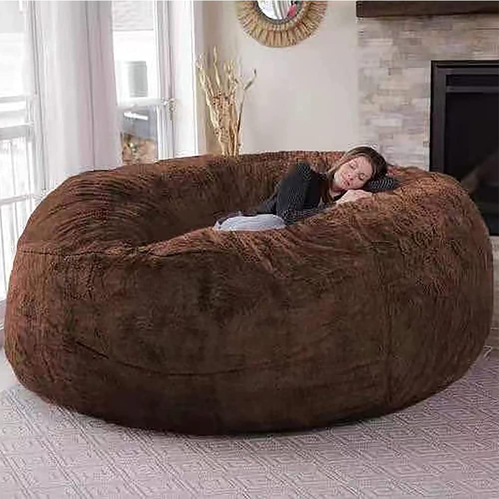 Giant Bean Bag Chair for Adults & Kids - No Filler Included, Portable Lazy Sofa Bed with Soft PV Fur Cover, 52x30 Inches (132x76cm), Brown - Perfect for Living Room, Bedroom & Game Room Decor