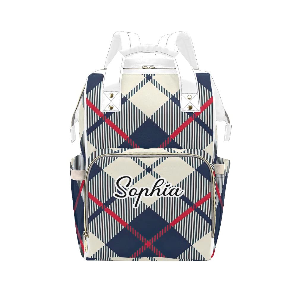 Personalized Plaid Diaper Backpack with Name - Custom Nursing Baby Bag for Moms, Travel & Casual Daypack - Perfect Gift for New Parents (Use for Outings, Daycare, Hospital Visits & Travel)