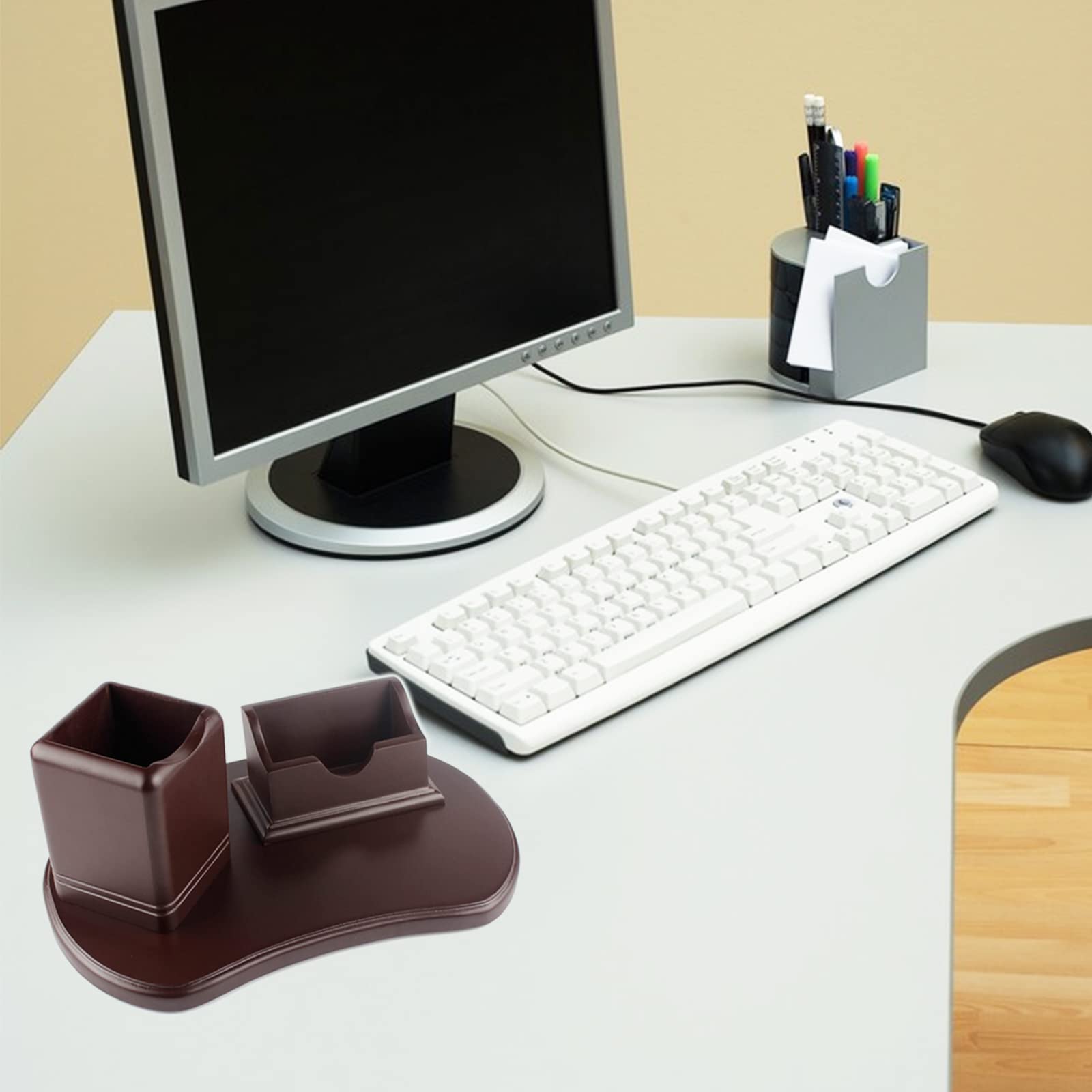 Premium Wooden Pen Holder & Business Card Holder - Large Capacity Modern Minimalist Office Desk Organizer - Elegant Light Luxury Gift for Professionals & Home Office Use (Perfect for Desk Organization & Corporate Gifting)