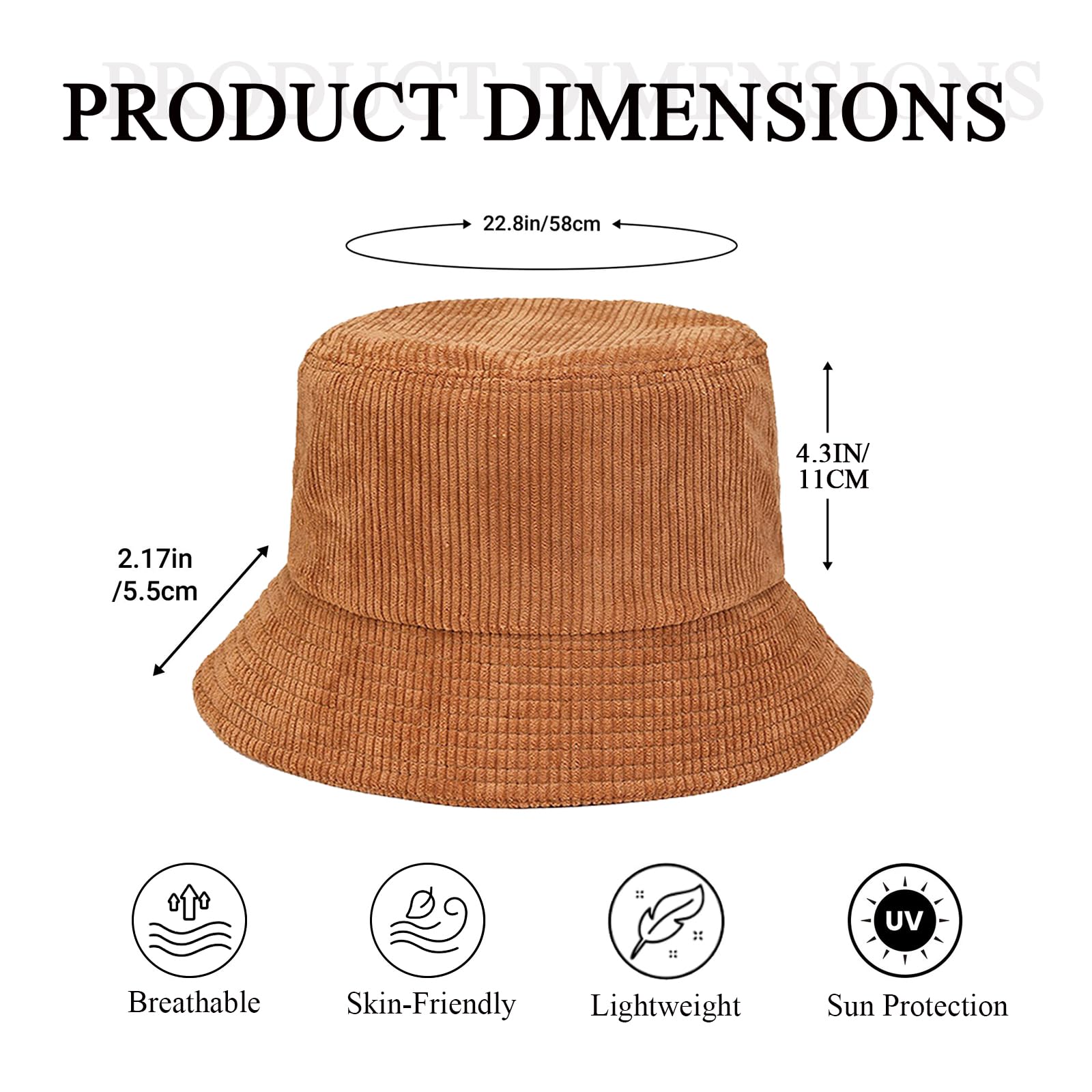 Corduroy Bucket Hat for Women & Men - Adjustable Packable Sun Hat for Travel, Golf, Beach & Outdoor Activities | UV Protection Lightweight Summer Hat