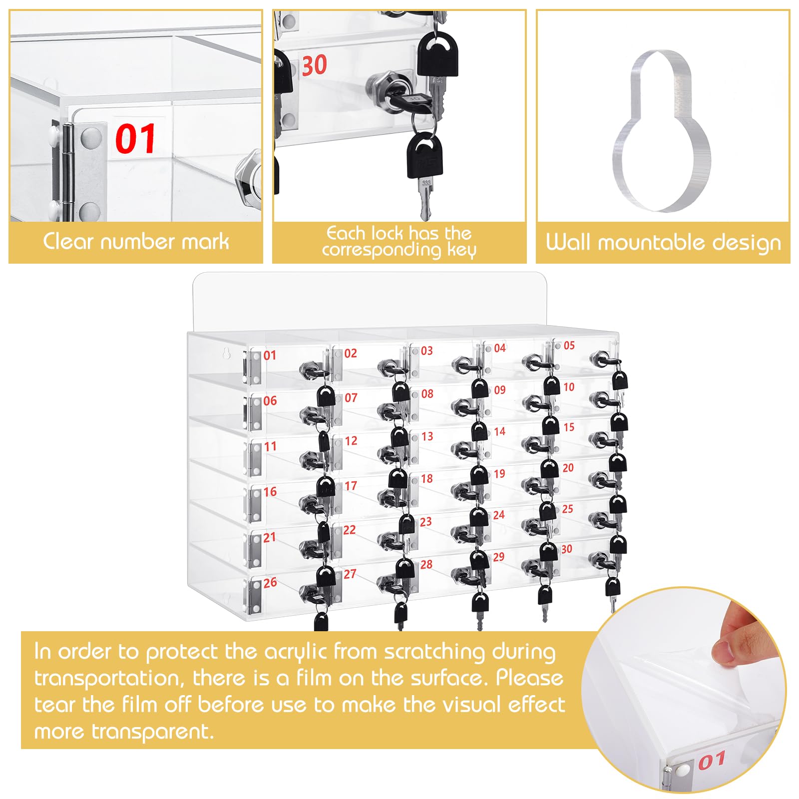 Clear Acrylic Phone Locker Box with Door Locks & Keys - 23.62