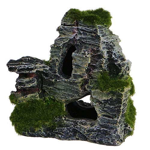 Joxmacc Resin Aquarium Decor - Mountain View Fish Tank Cave with Moss Bridge, Natural Rockery Ornament for Betta Fish, Shrimp & Aquatic Plants | Perfect for Aquascaping & Terrarium Landscaping