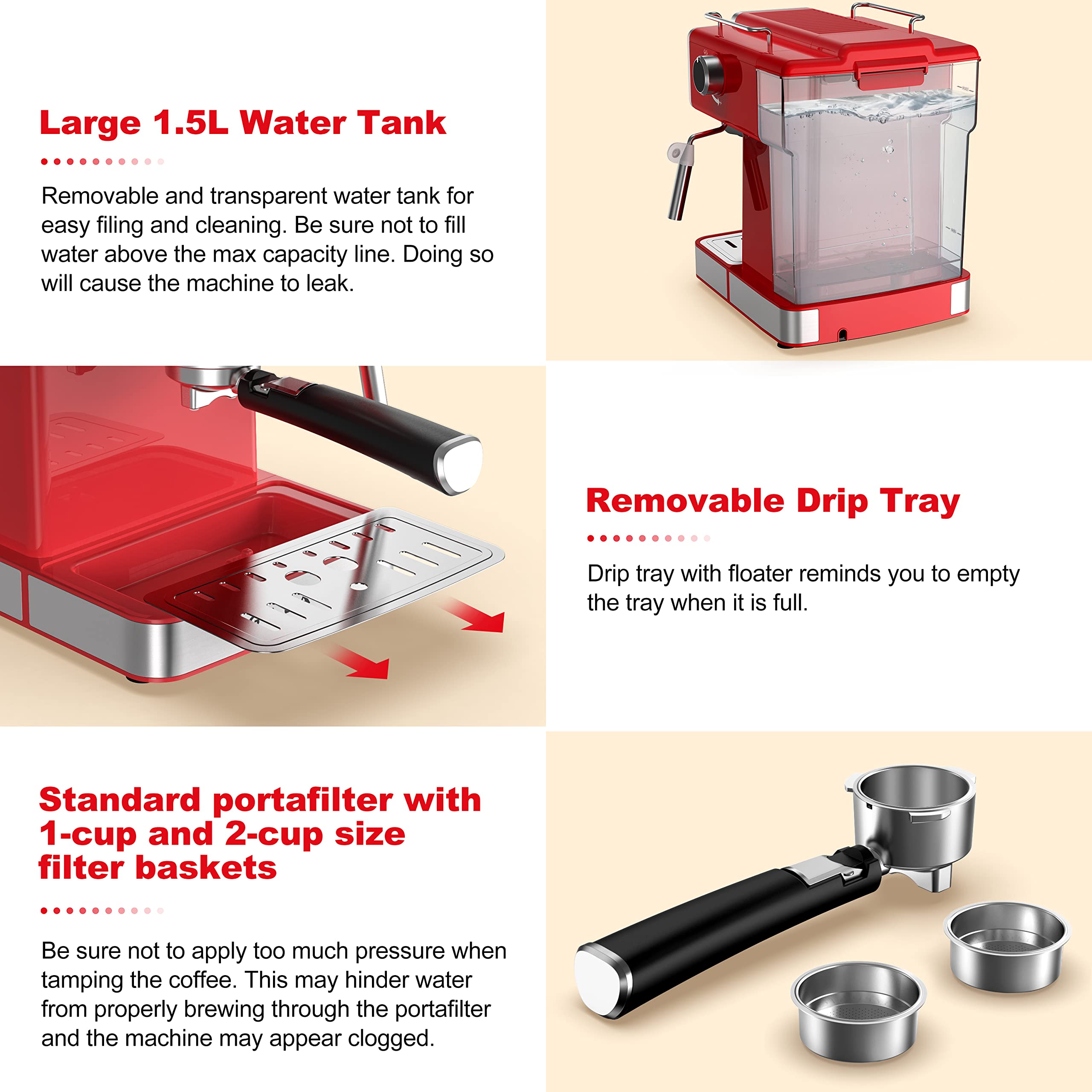 Galanz Retro Espresso Machine with Milk Frother - 15 Bar Pump Professional Cappuccino & Latte Maker, 1.5L Removable Water Tank, 1350W (Vintage Red) - Perfect for Home Coffee Bars, Office Break Rooms & Gift Giving