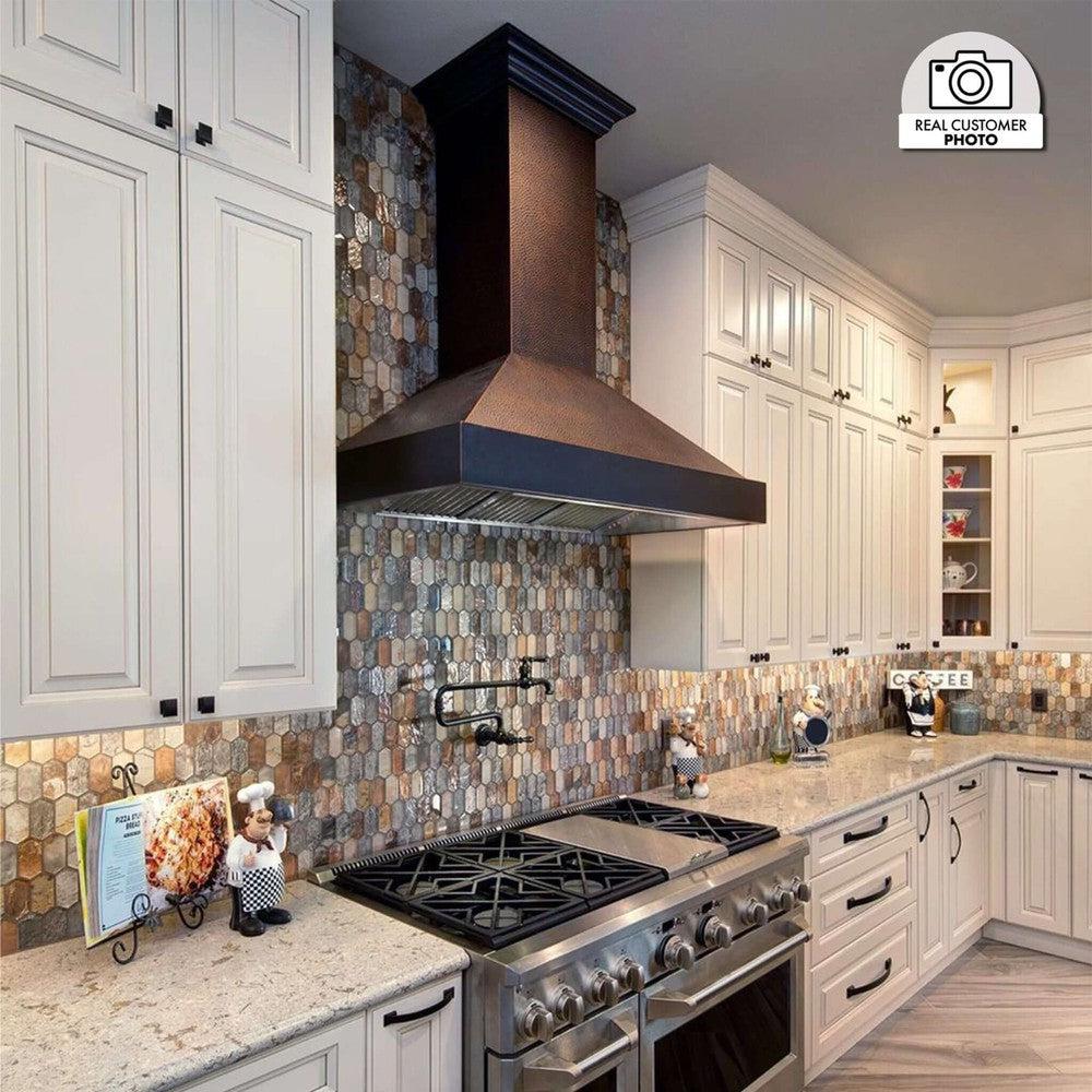ZLINE Designer Series Wall Mount Range Hood in Hand Hammered Copper & Oil Rubbed Bronze (655 HBXXX) - Premium Kitchen Ventilation for Modern Homes & Restaurants