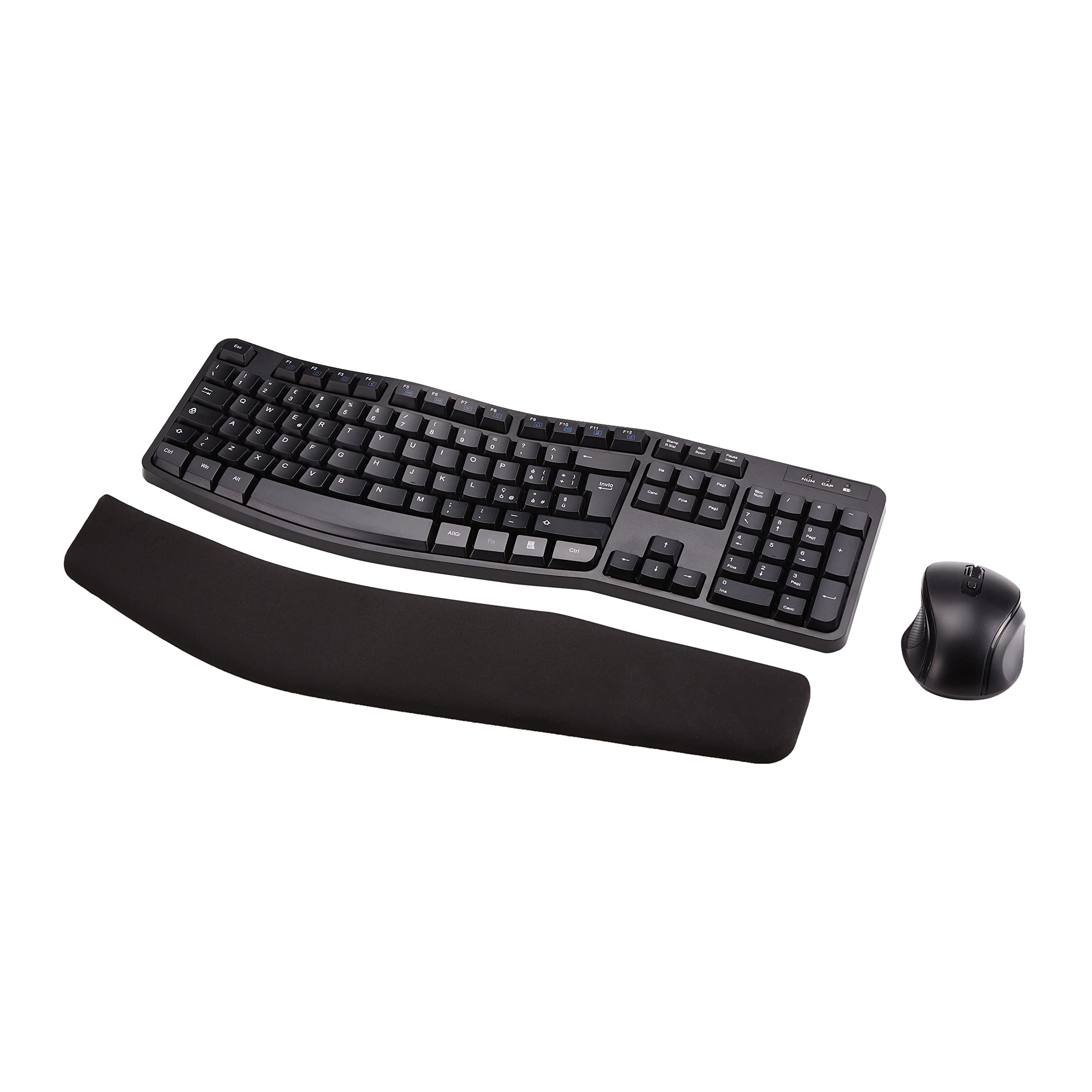 Amazon Basics Wireless Ergonomic Keyboard and Mouse Set - Black, Italian Layout - Perfect for Office, Home & Gaming Use