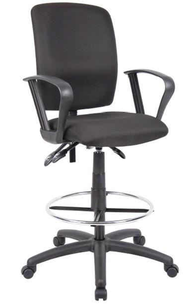 Boss Drafting Stool in Black Fabric - Adjustable Height Office Chair (Models B1635, B1636, B1637) for Home Office, Studio & Drafting Table Workspaces