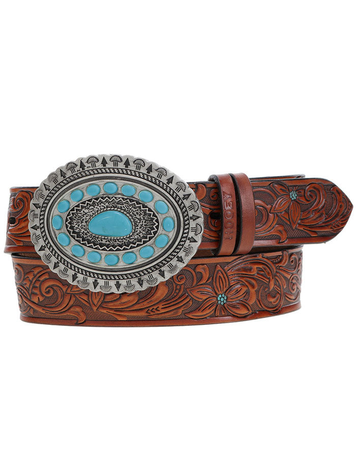 Hooey HWBLT021 Women's Medina Classic Belt - Brown & Turquoise Western Style Belt for Cowgirl Fashion, Rodeo Events & Everyday Wear