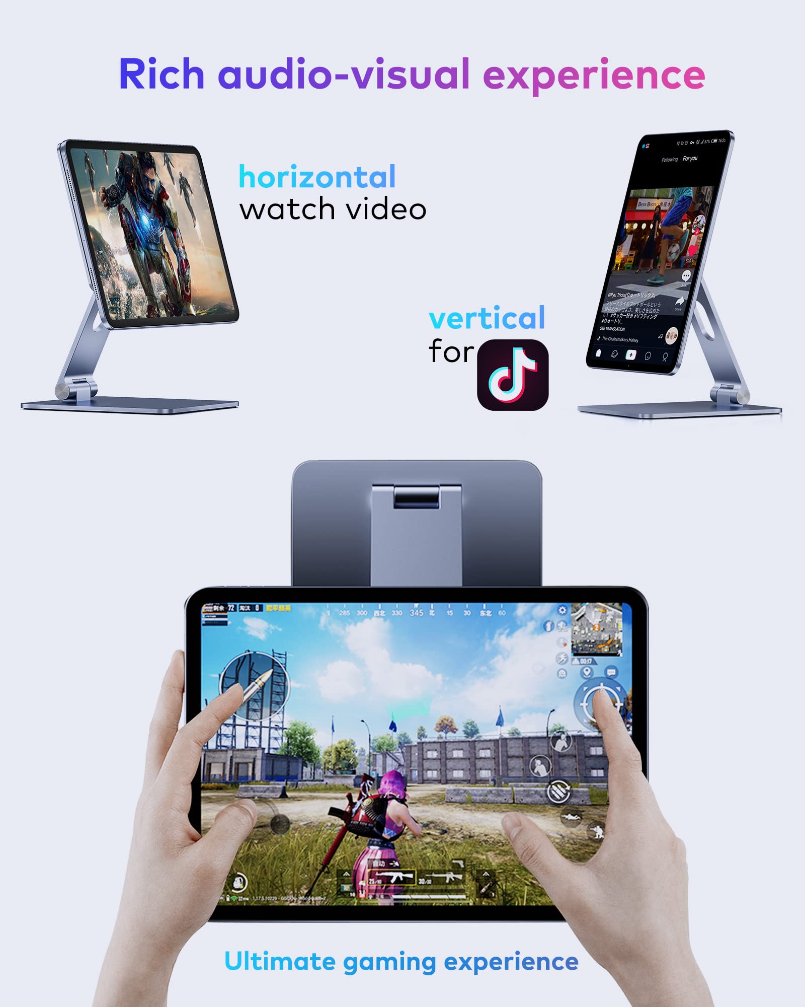 Magnetic Stand for iPad Pro 12.9 Inch & iPad Air 13 Inch M2 (2024) - 94 N52 Powerful Magnets, Aluminum Alloy Adjustable Desk Holder with 180° Tilt & 360° Rotation - Easy to Use, No Assembly Required - Perfect for Home Office, Workstation & Video Calls
