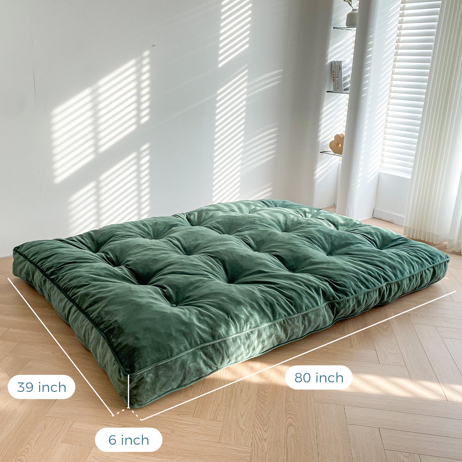 MAXYOYO 6-Inch Velvet Futon Mattress for Sofa Bed - Green (Mattress Only) | Comfortable & Space-Saving for Small Apartments, Guest Rooms & Dorm Living