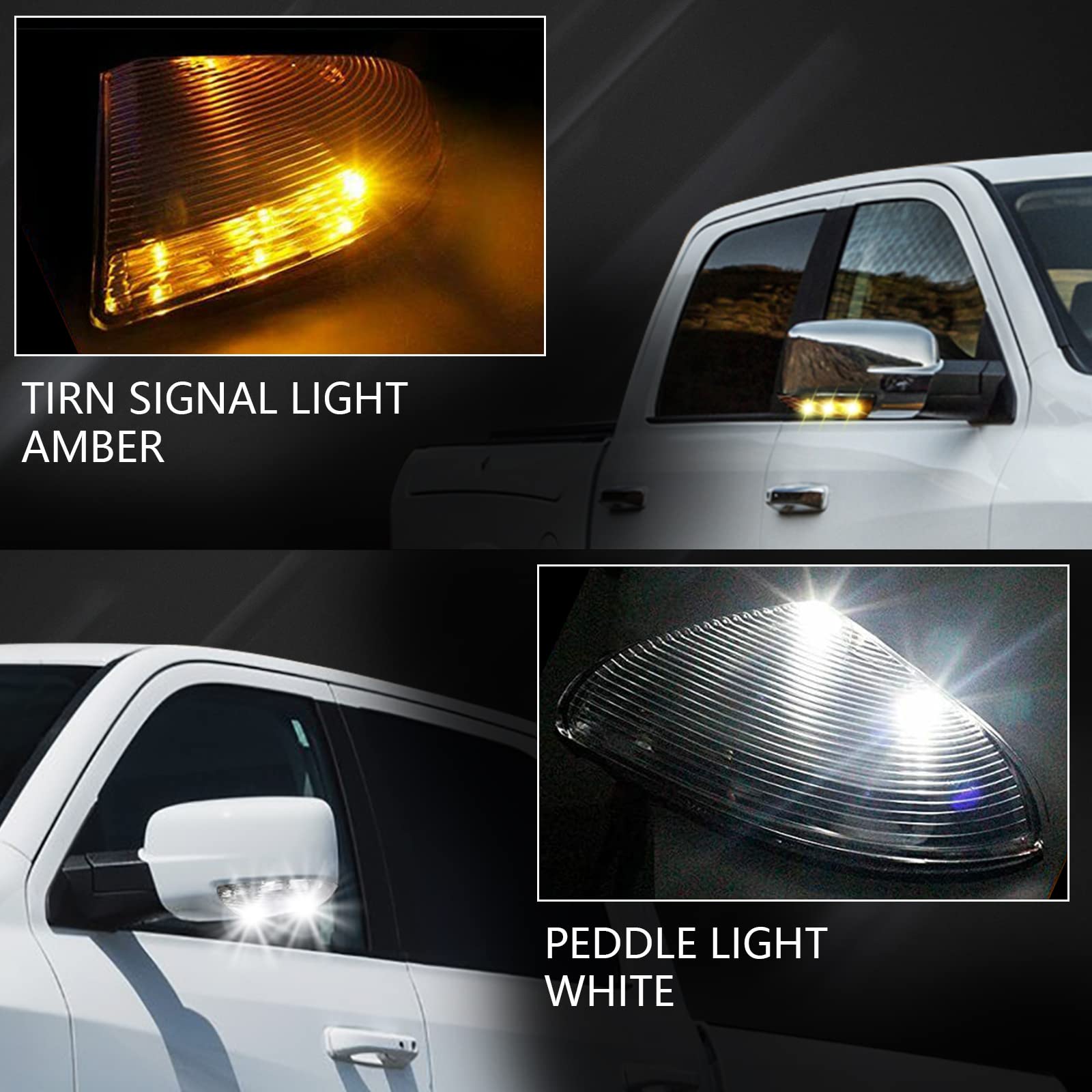 LED Front Right Passenger Side Mirror Turn Signal Puddle Light Compatible with 2009-2018 Dodge Ram 1500 & 2500 - Replaces 68064948AA - Enhanced Night Visibility & Safety for Parking & Turning