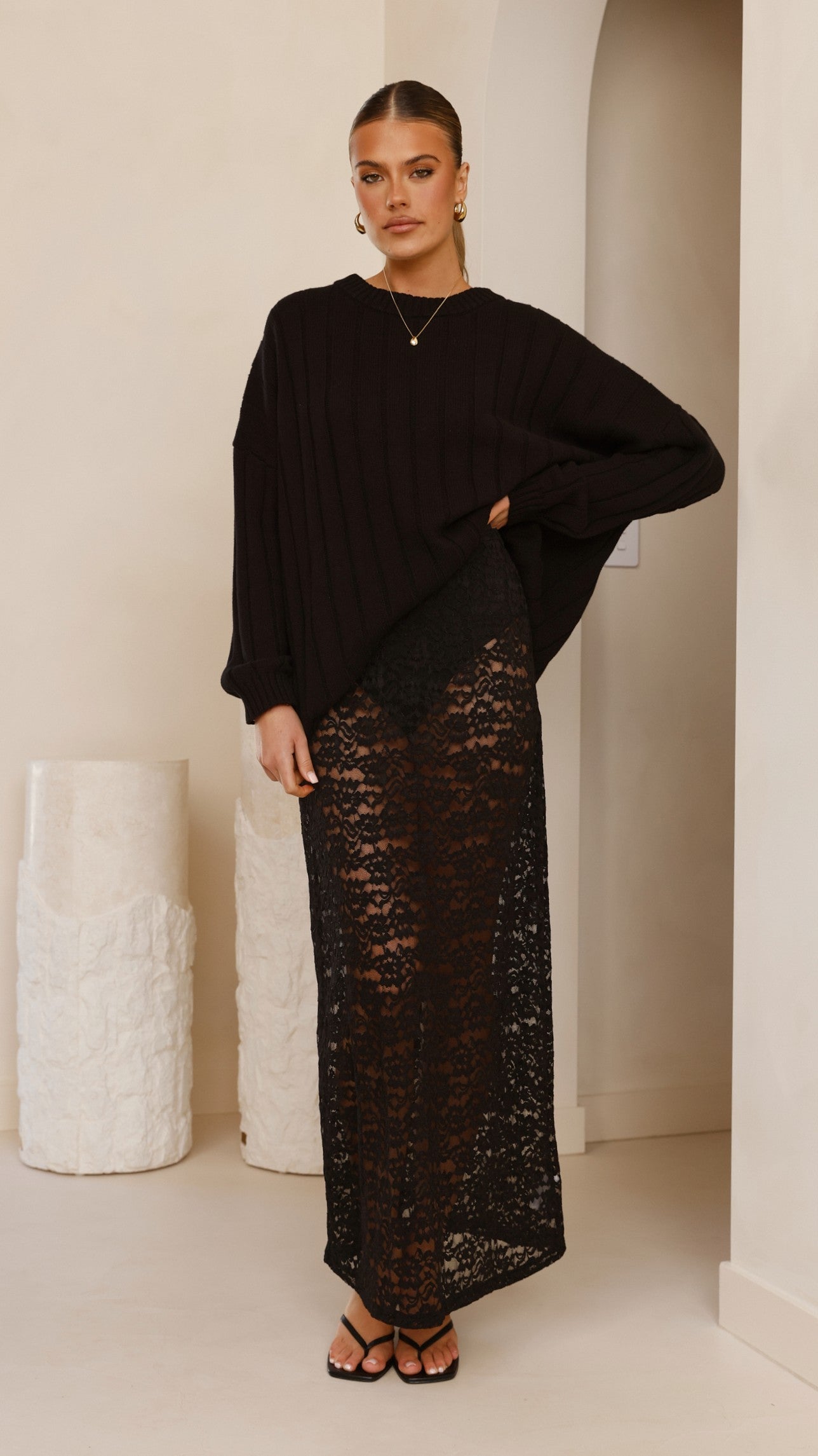 Harlene Black Lace Maxi Skirt for Women - Elegant Long Flowy Skirt for Parties, Weddings & Special Occasions