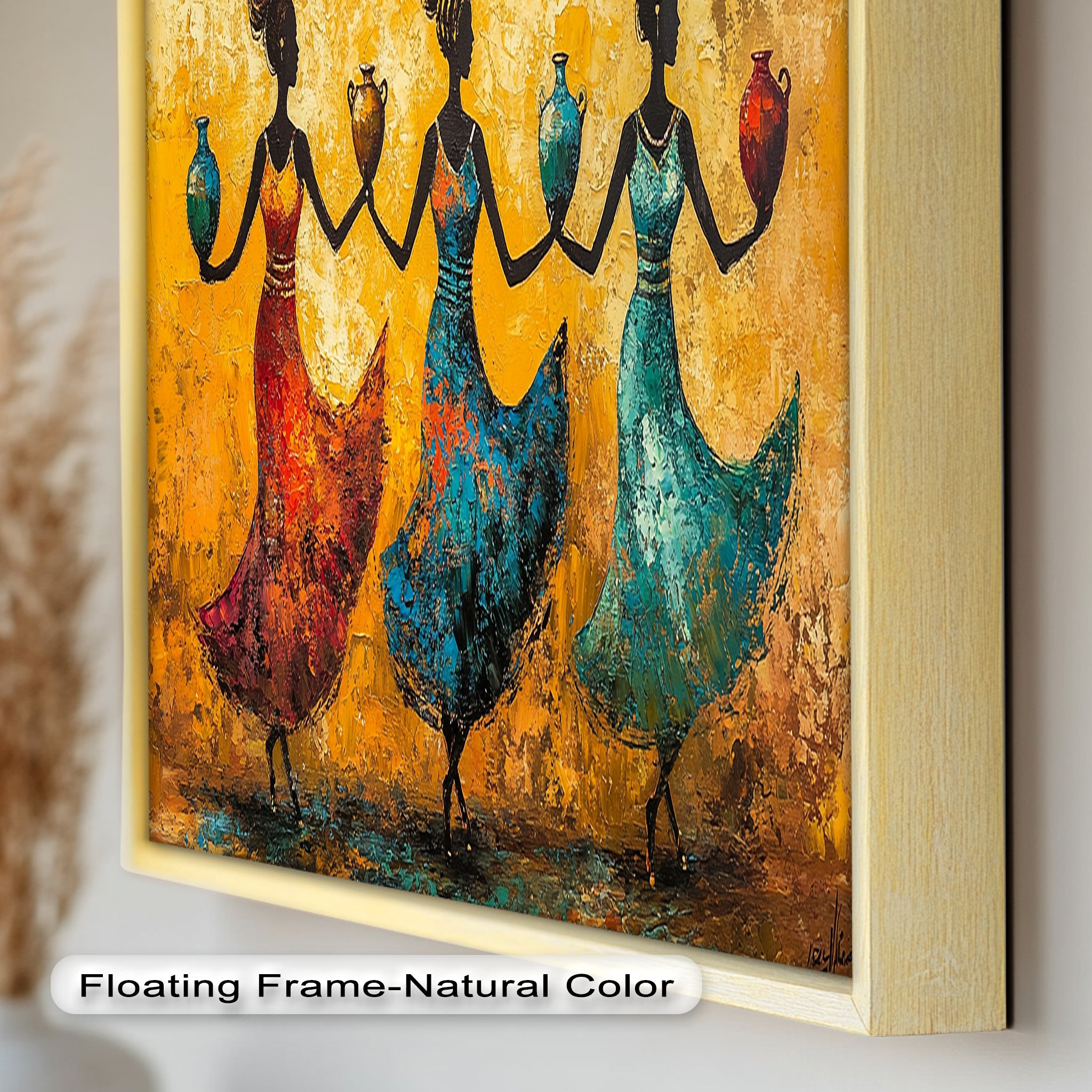 African Dance Wall Art - Handmade Women Oil Painting for Living Room & Bedroom Decor