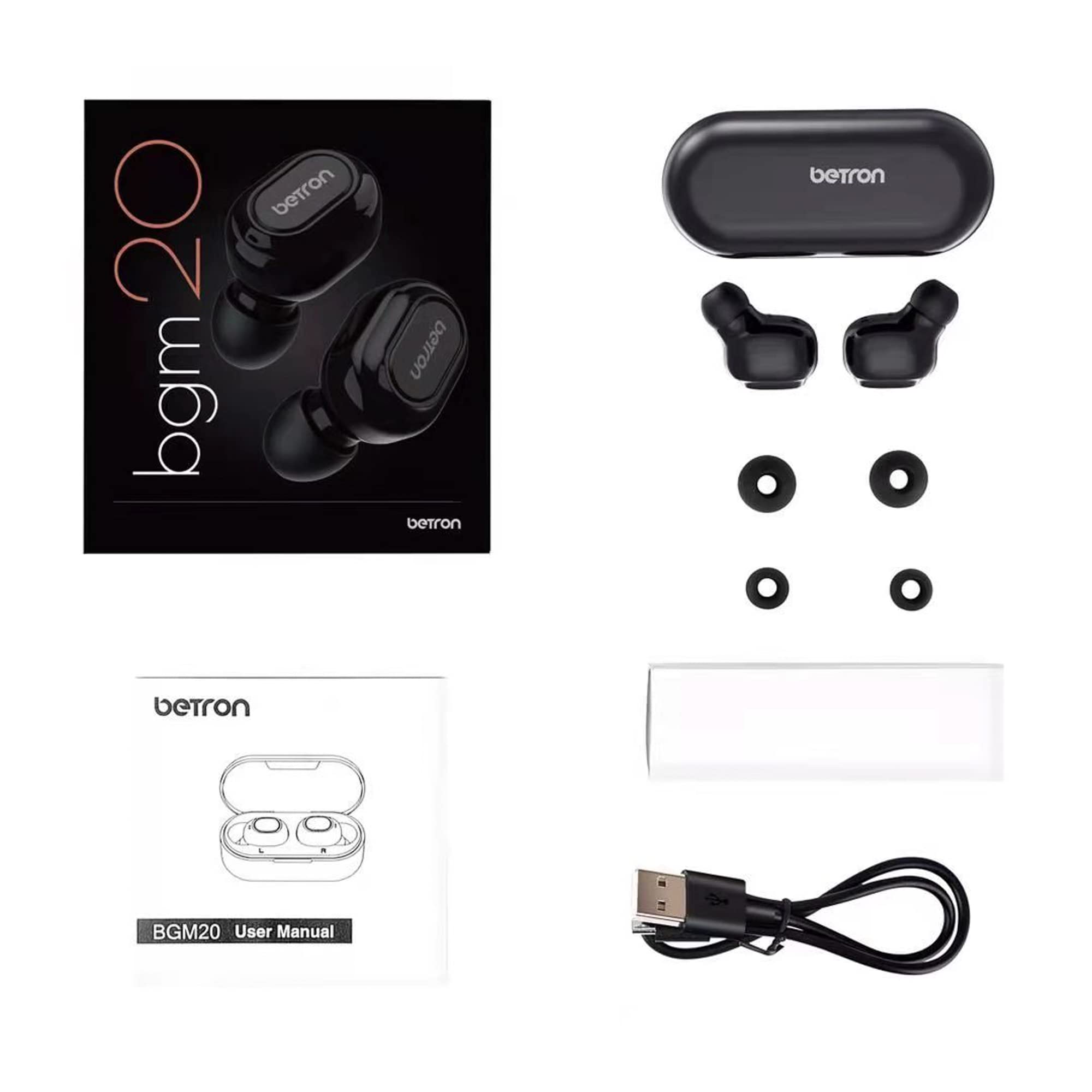 Betron BGM20 Wireless Bluetooth Earbuds with Microphone, Deep Bass In-Ear Headphones for iPhone, iPad, Android Smartphones & Tablets - Perfect for Gym, Running, Commuting & Workouts