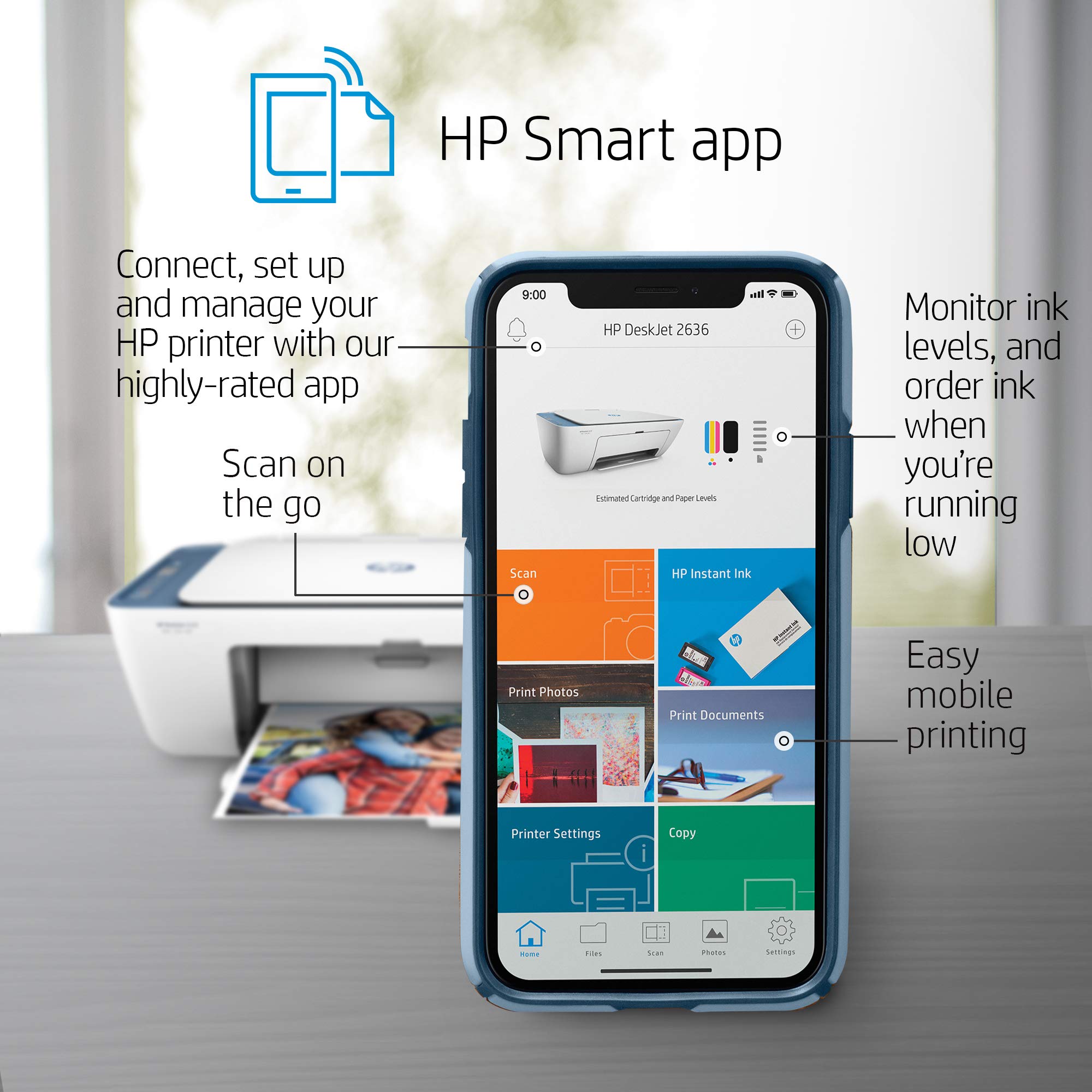 HP DeskJet 2636 Wireless All-in-One Color Inkjet Printer with Copy & Scan | HP Smart App Compatible | Blue (Renewed) | Perfect for Home Office, Small Business & Remote Work Printing Needs