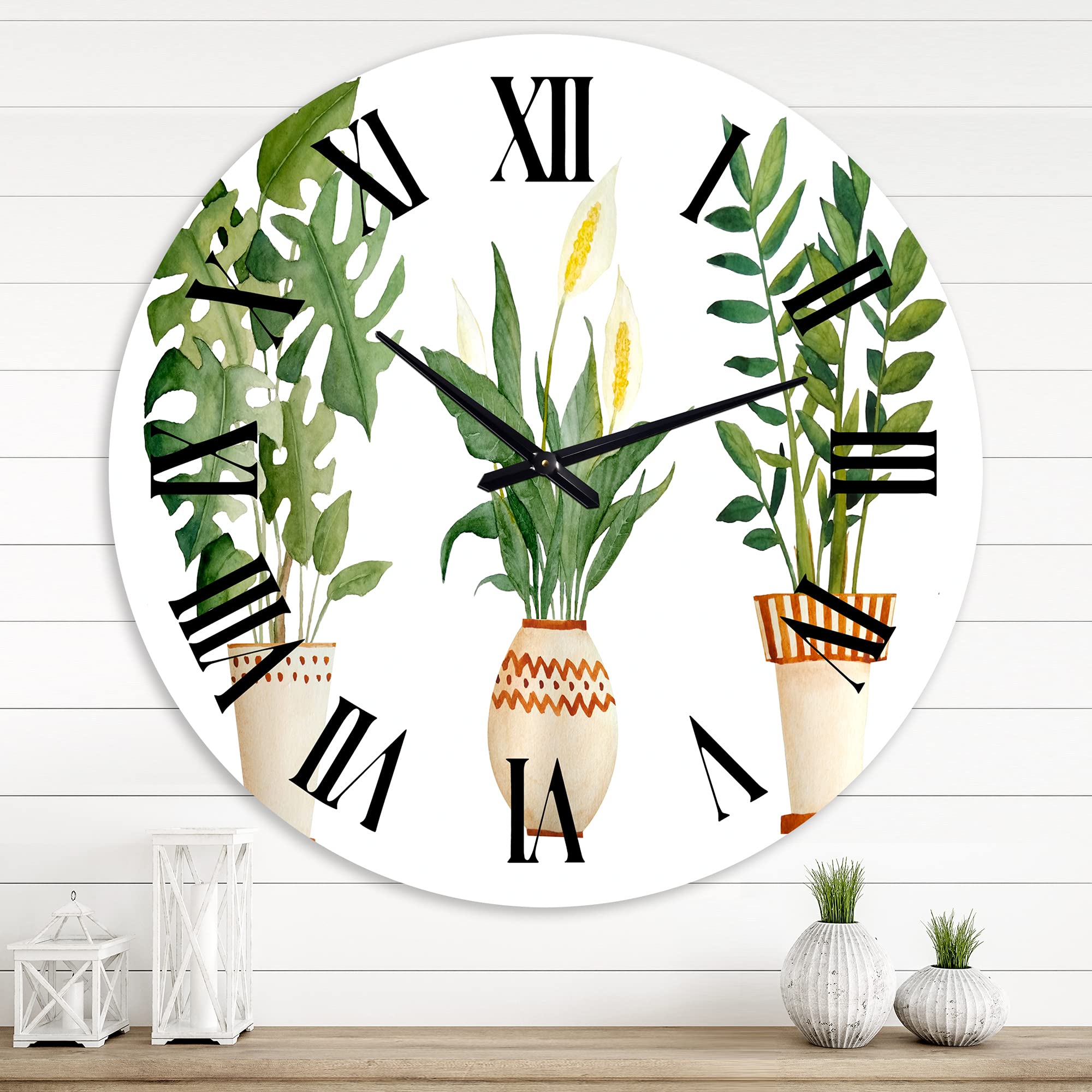 Farmhouse Wall Clock with Monstera & Peace Lily Design - Large Botanical Wall Decor for Living Room, Kitchen, Bedroom - Perfect for Home, Office & Gift Giving
